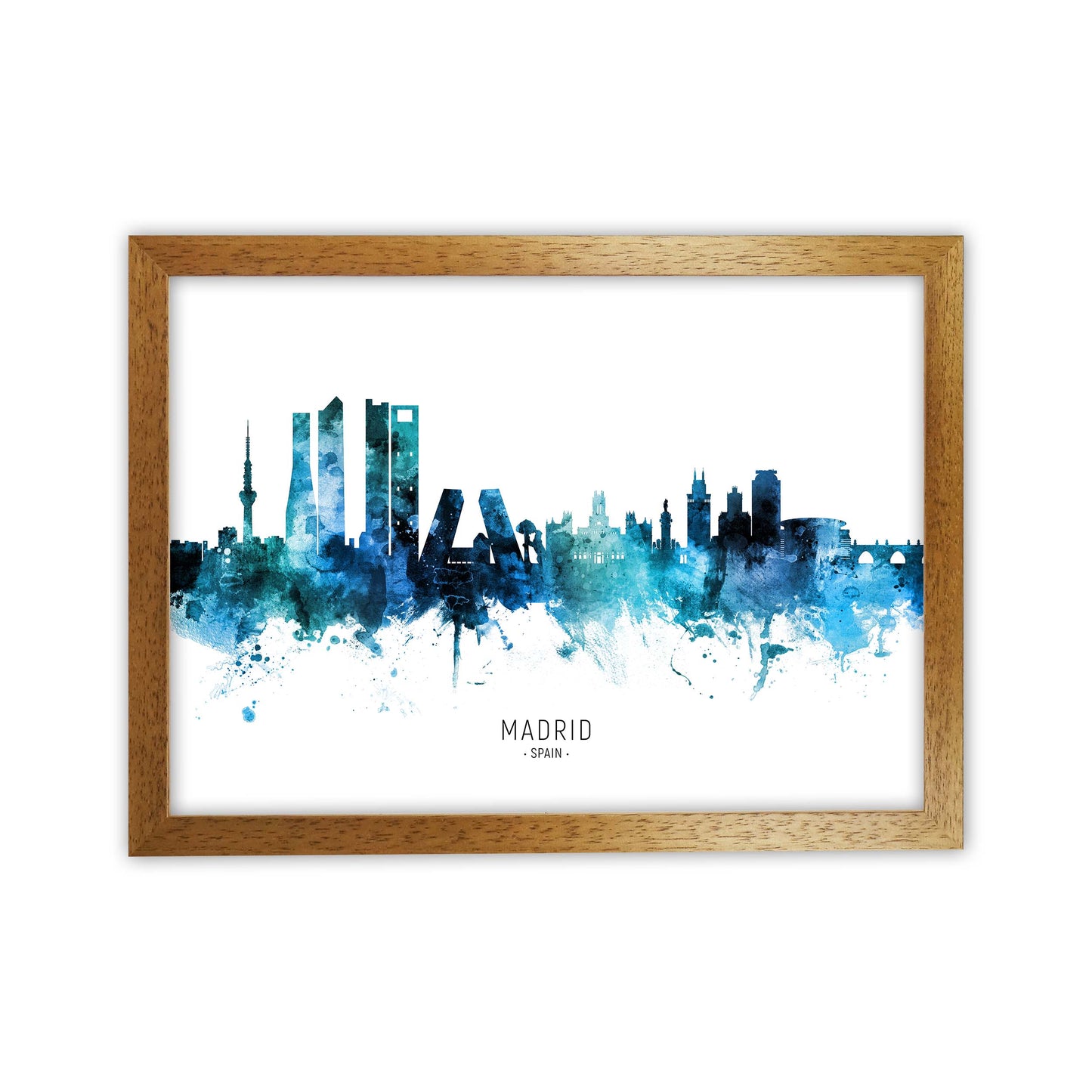 Madrid Spain Skyline Blue City Name Print by Michael Tompsett Oak Grain