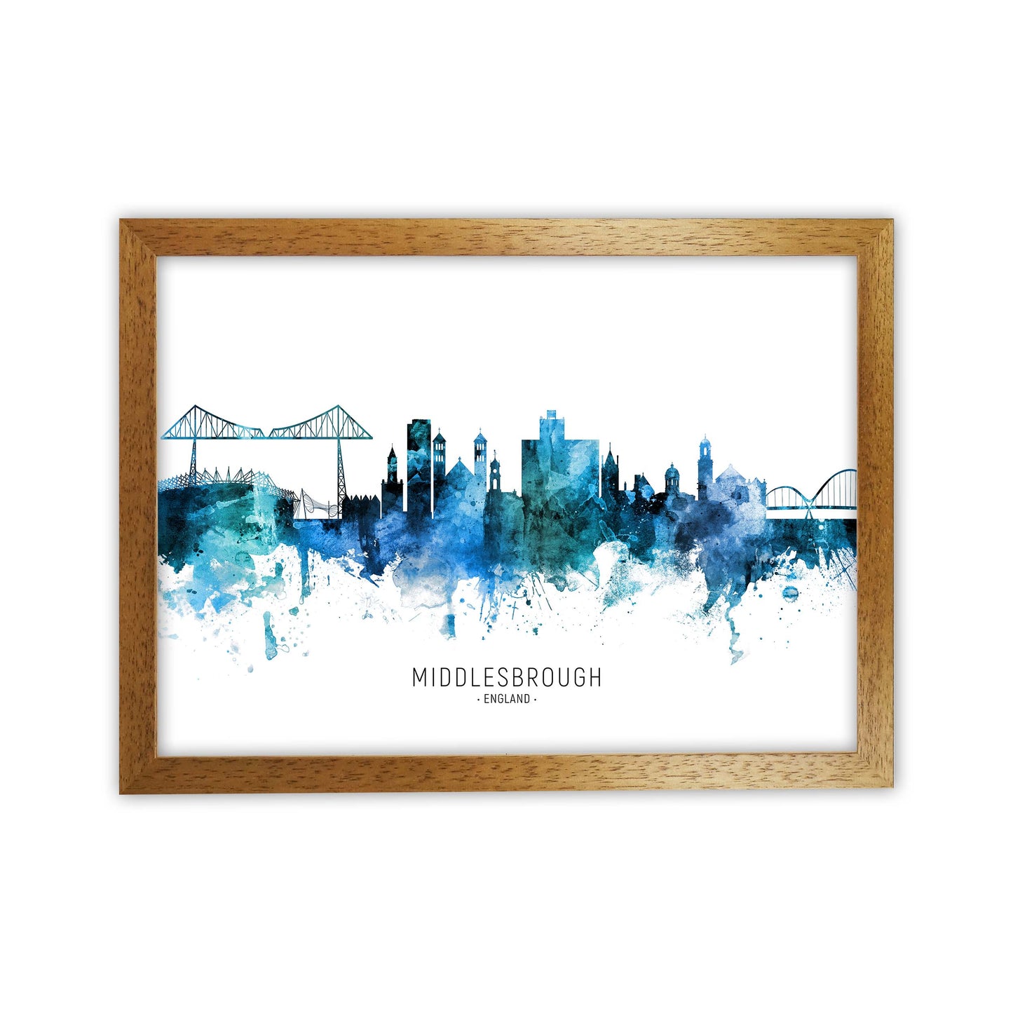 Middlesbrough England Skyline Blue City Name by Michael Tompsett Oak Grain