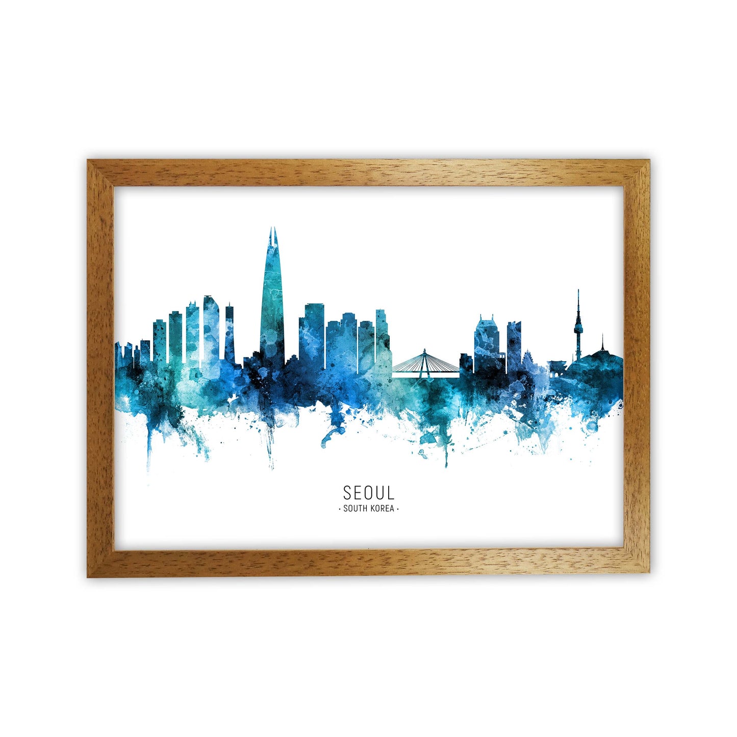 Seoul South Korea Skyline Blue City Name by Michael Tompsett Oak Grain
