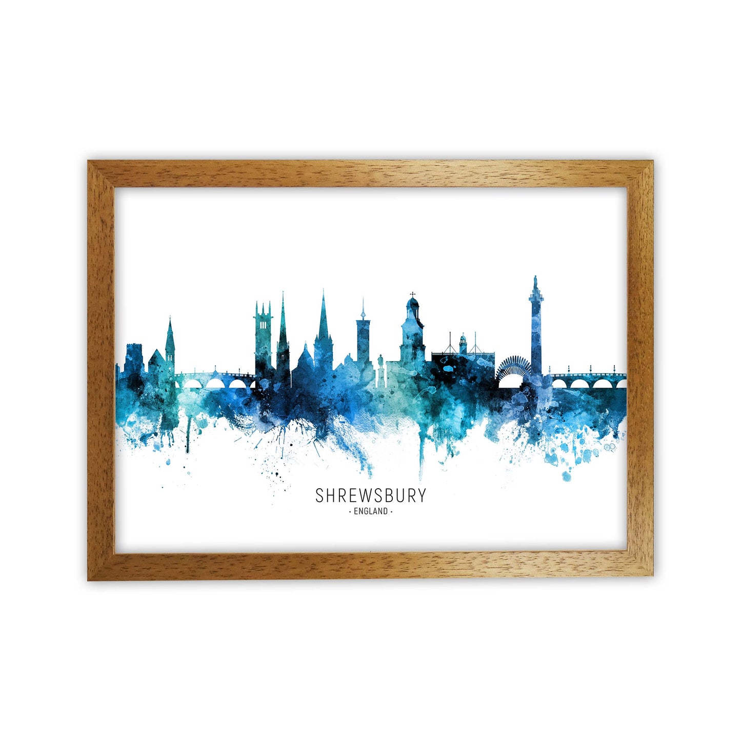 Shrewsbury England Skyline Blue City Name  by Michael Tompsett Oak Grain