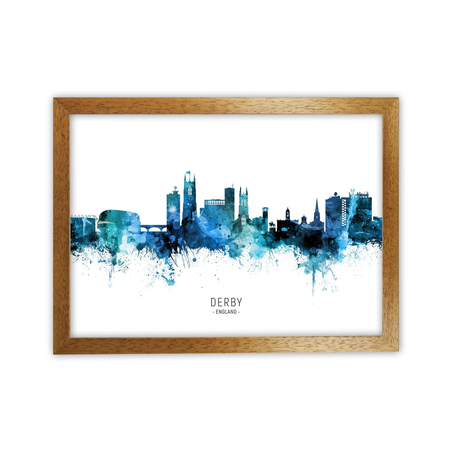 Derby England Skyline Blue City Name by Michael Tompsett Oak Grain