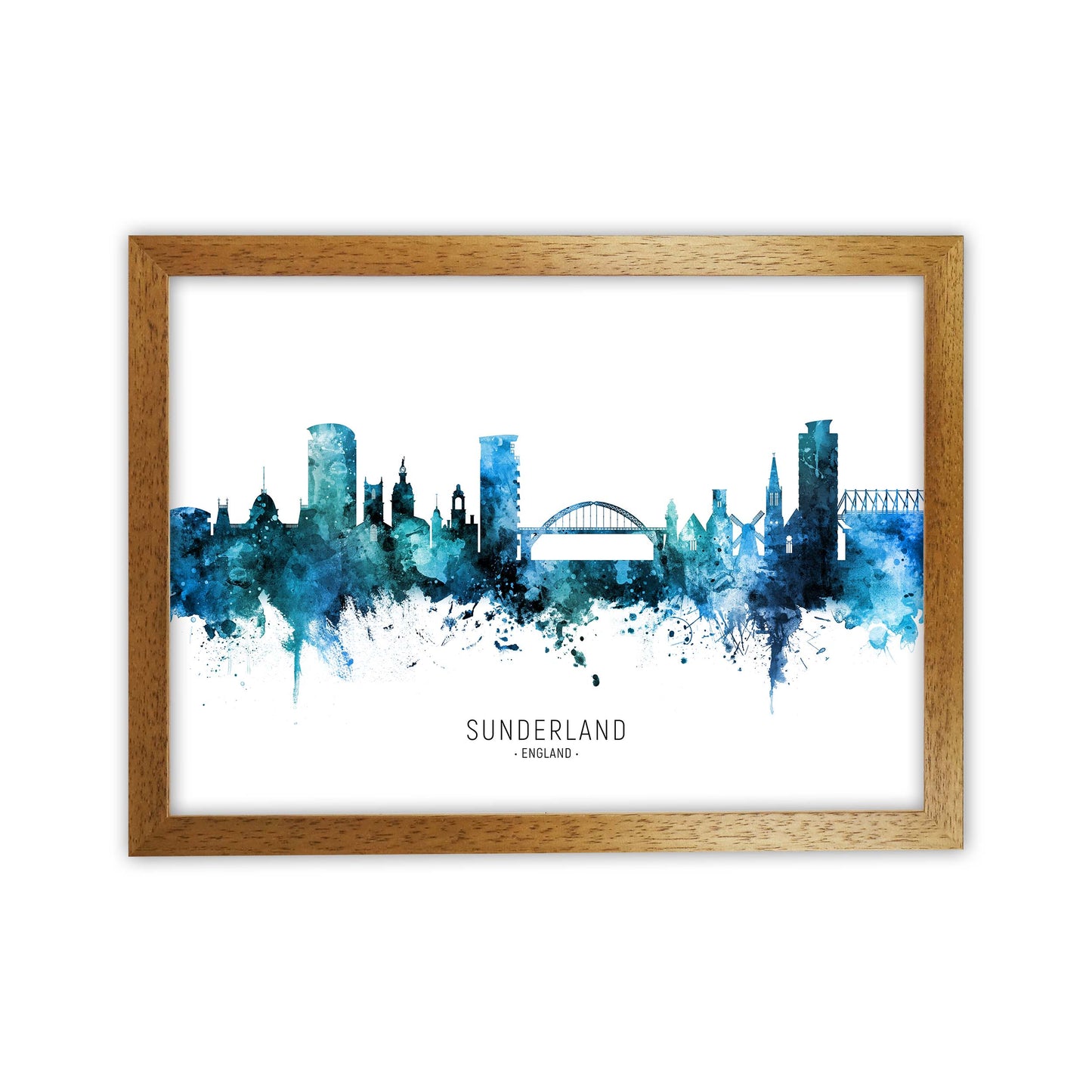 Sunderland England Skyline Blue City Name by Michael Tompsett Oak Grain