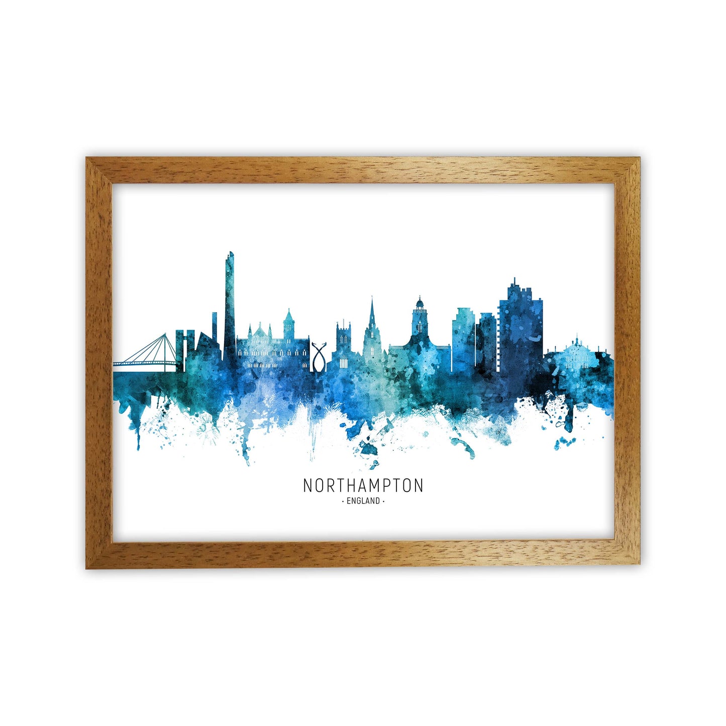 Northampton England Skyline Blue City Name  by Michael Tompsett Oak Grain