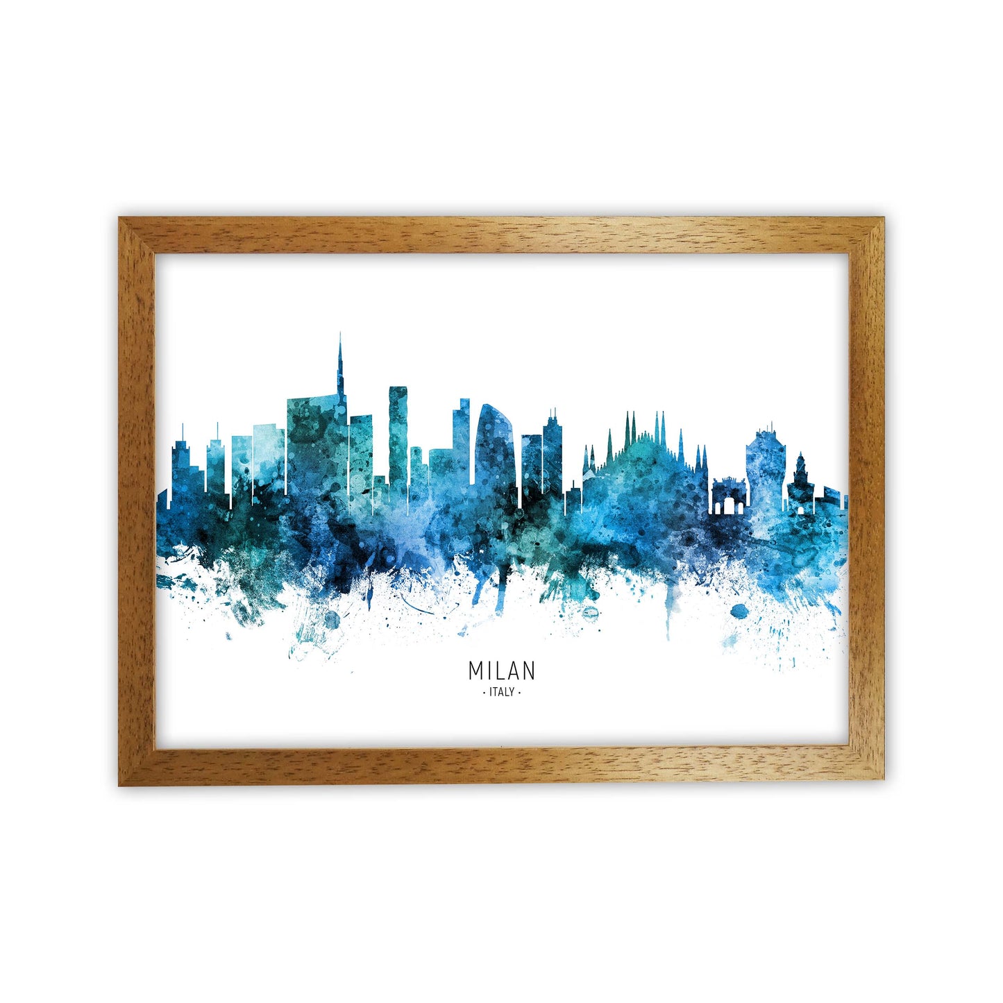 Milan Italy Skyline Blue City Name Print by Michael Tompsett Oak Grain