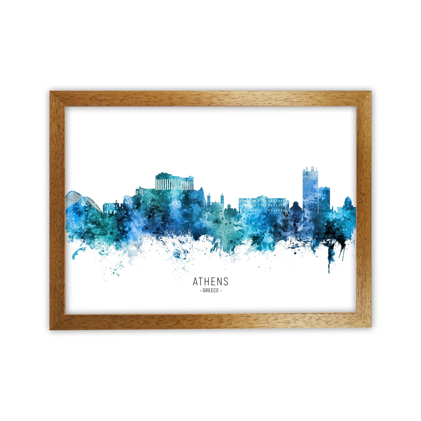 Athens Greece Skyline Blue City Name by Michael Tompsett Oak Grain