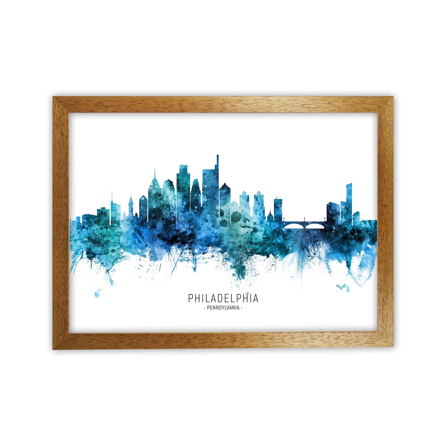 Philadelphia Pennsylvania Skyline Blue City Name by Michael Tompsett Oak Grain