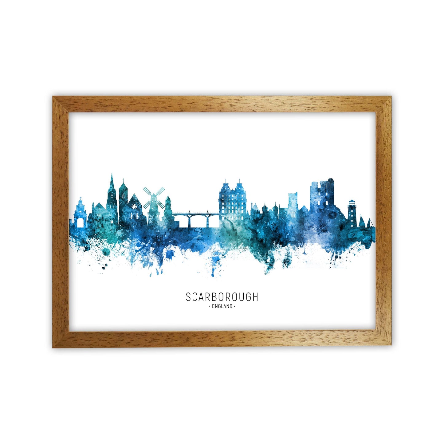 Scarborough England Skyline Blue City Name  by Michael Tompsett Oak Grain