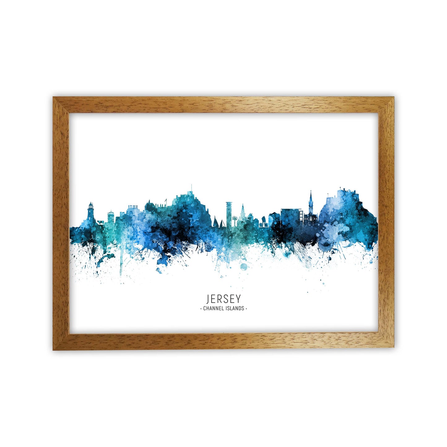 Jersey Channel Islands Skyline Blue City Name by Michael Tompsett Oak Grain