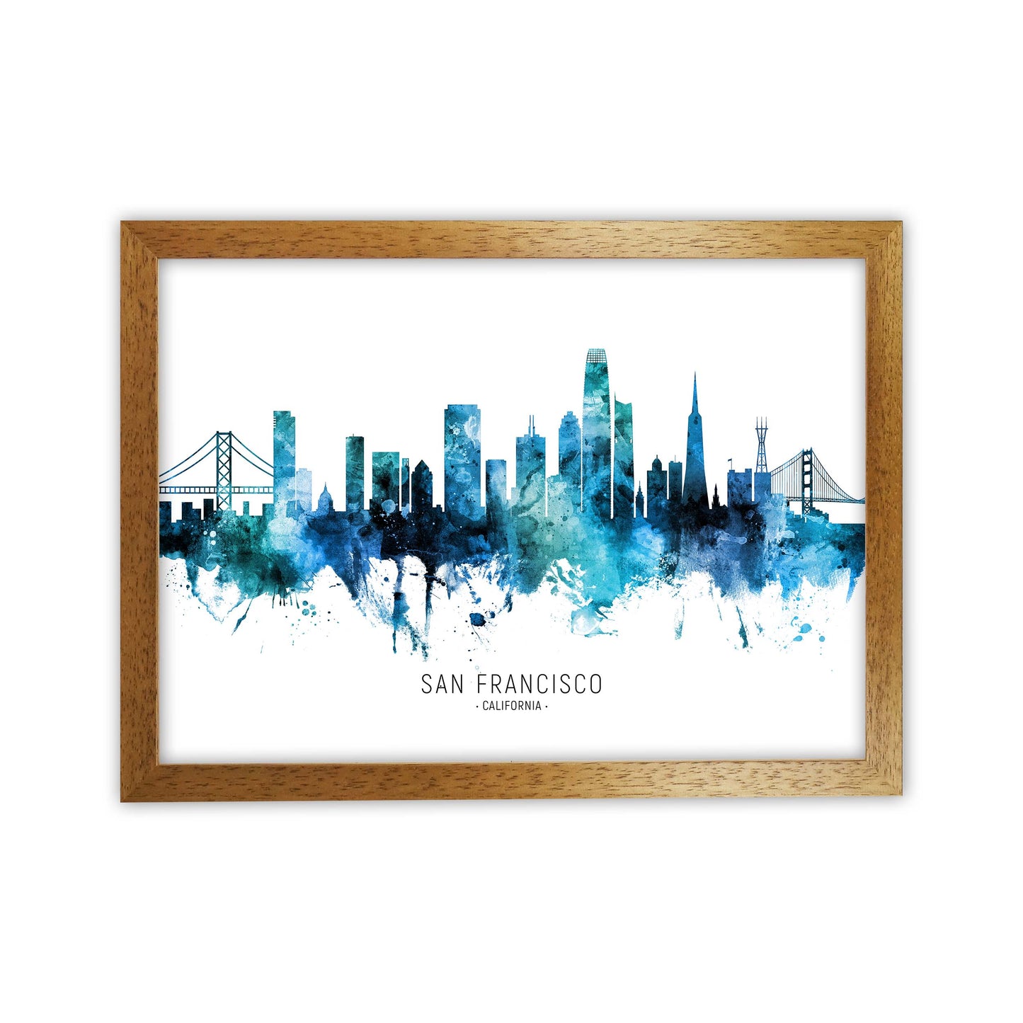 San Francisco California Skyline Blue City Name by Michael Tompsett Oak Grain
