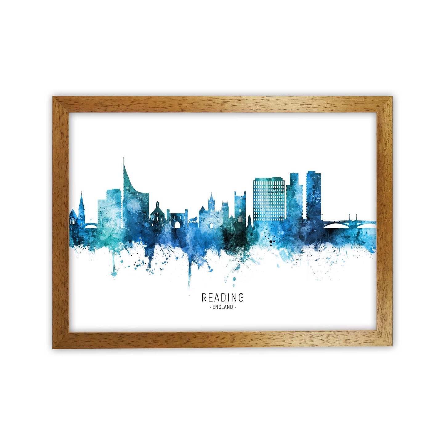 Reading England Skyline Blue City Name  by Michael Tompsett Oak Grain