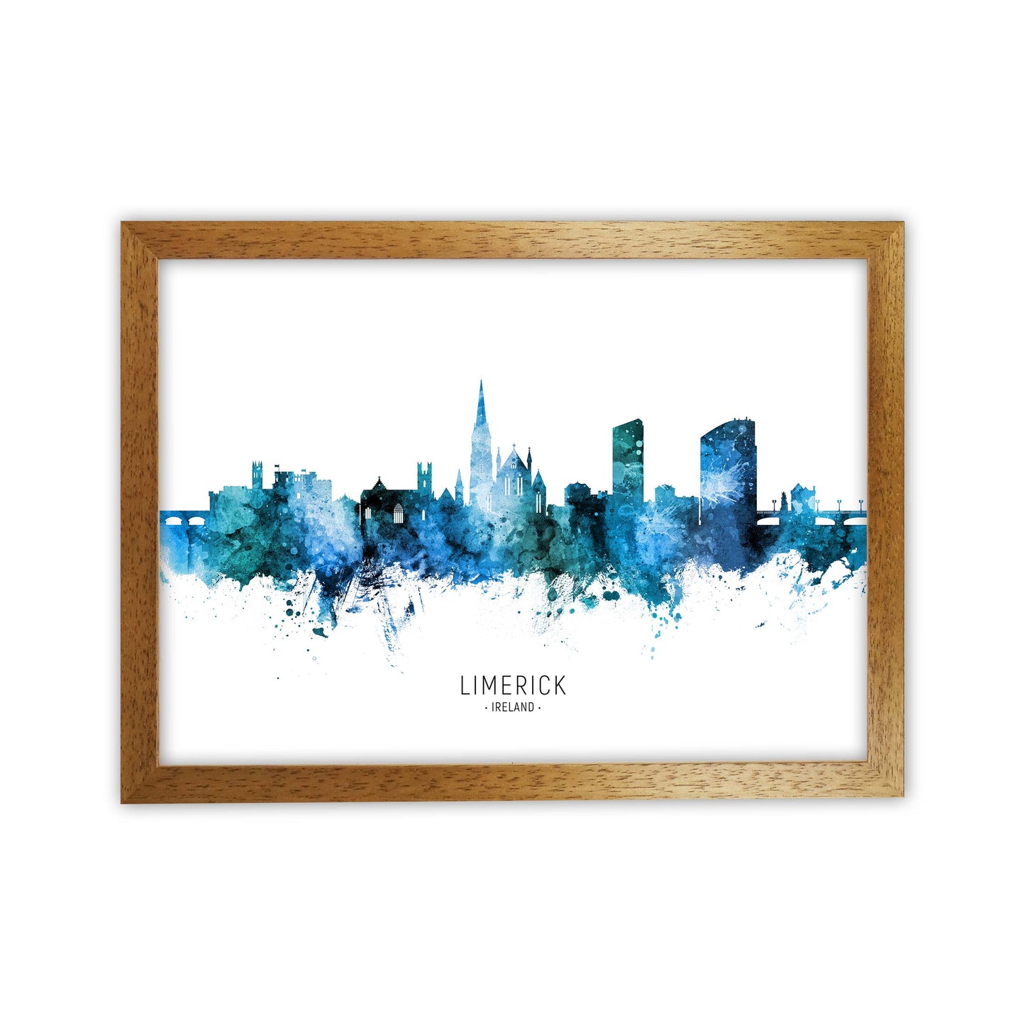 Limerick Ireland Skyline Blue City Name by Michael Tompsett Oak Grain