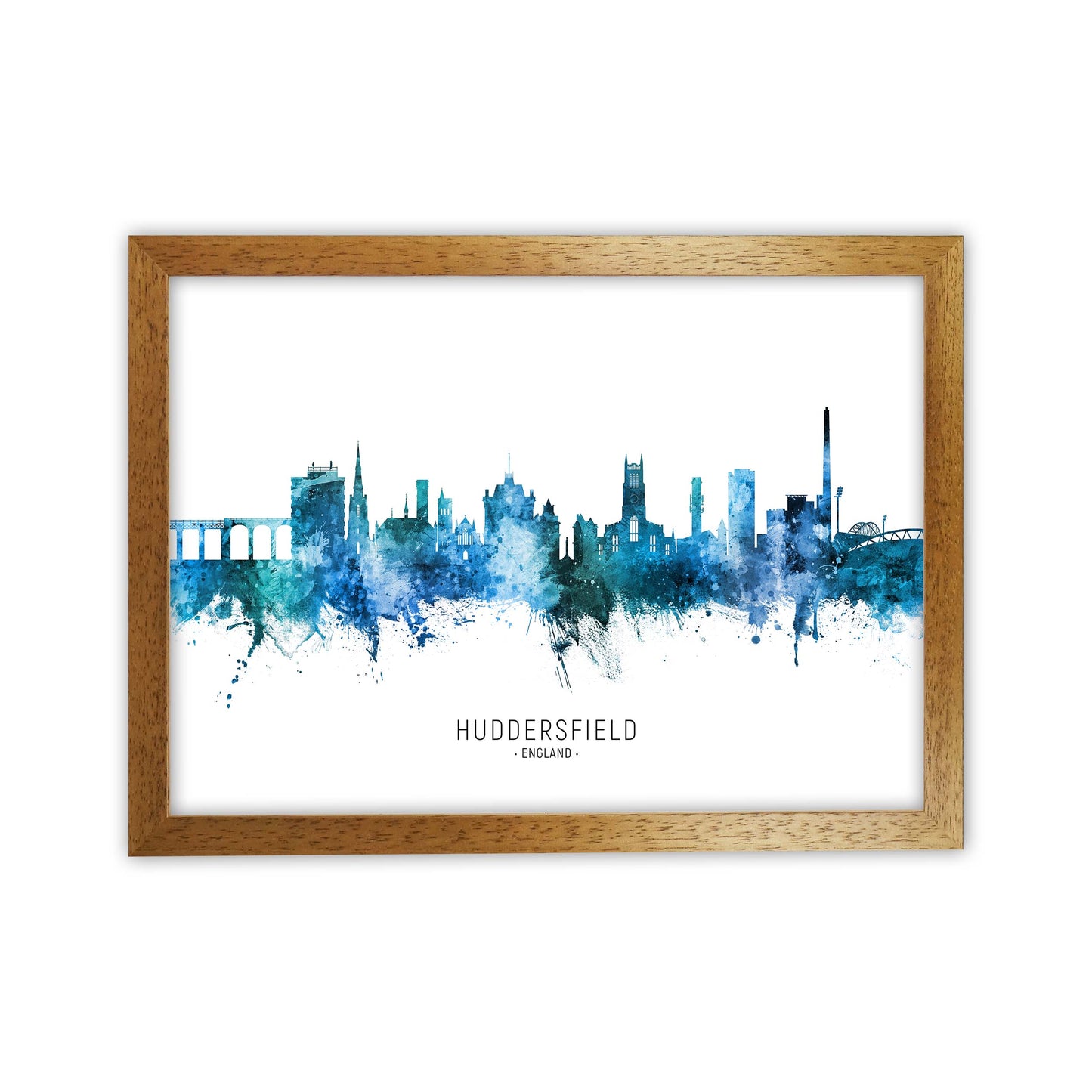 Huddersfield England Skyline Blue City Name by Michael Tompsett Oak Grain