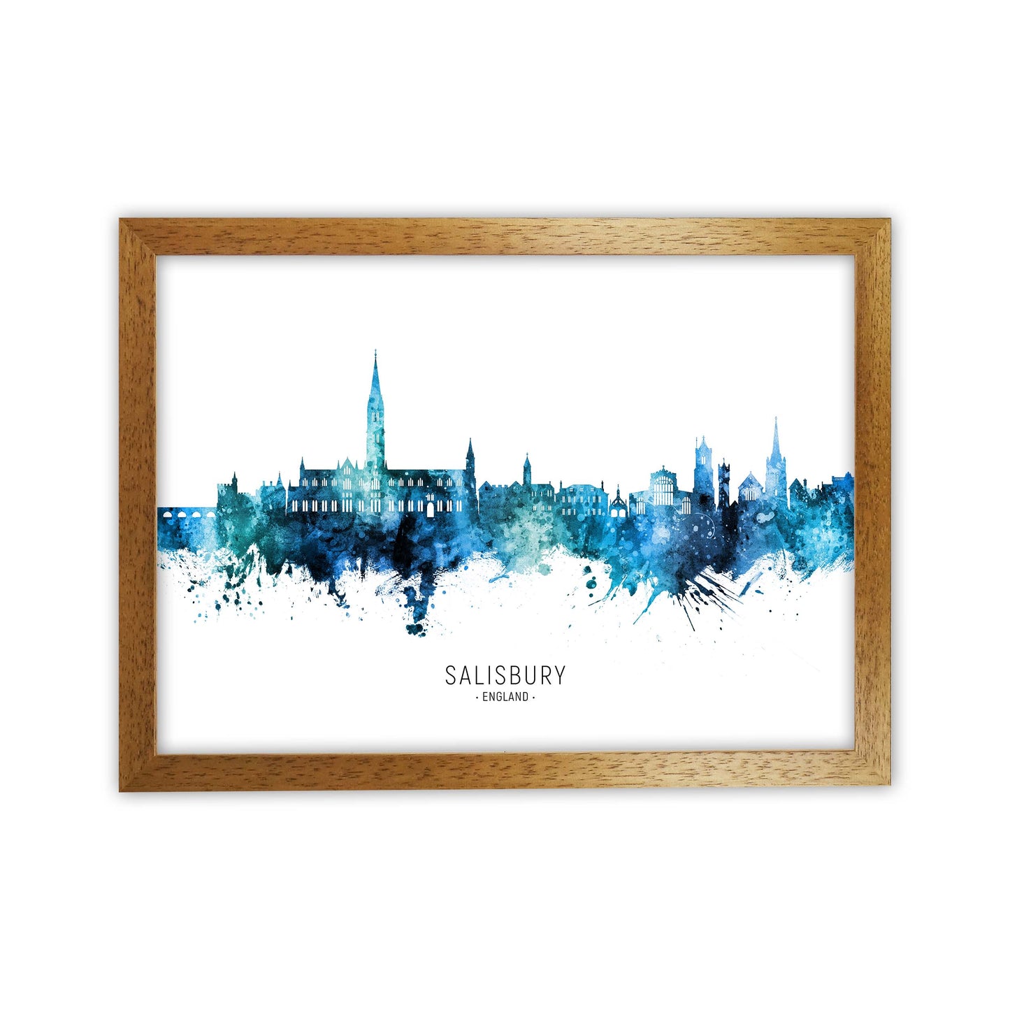 Salisbury England Skyline Blue City Name by Michael Tompsett Oak Grain