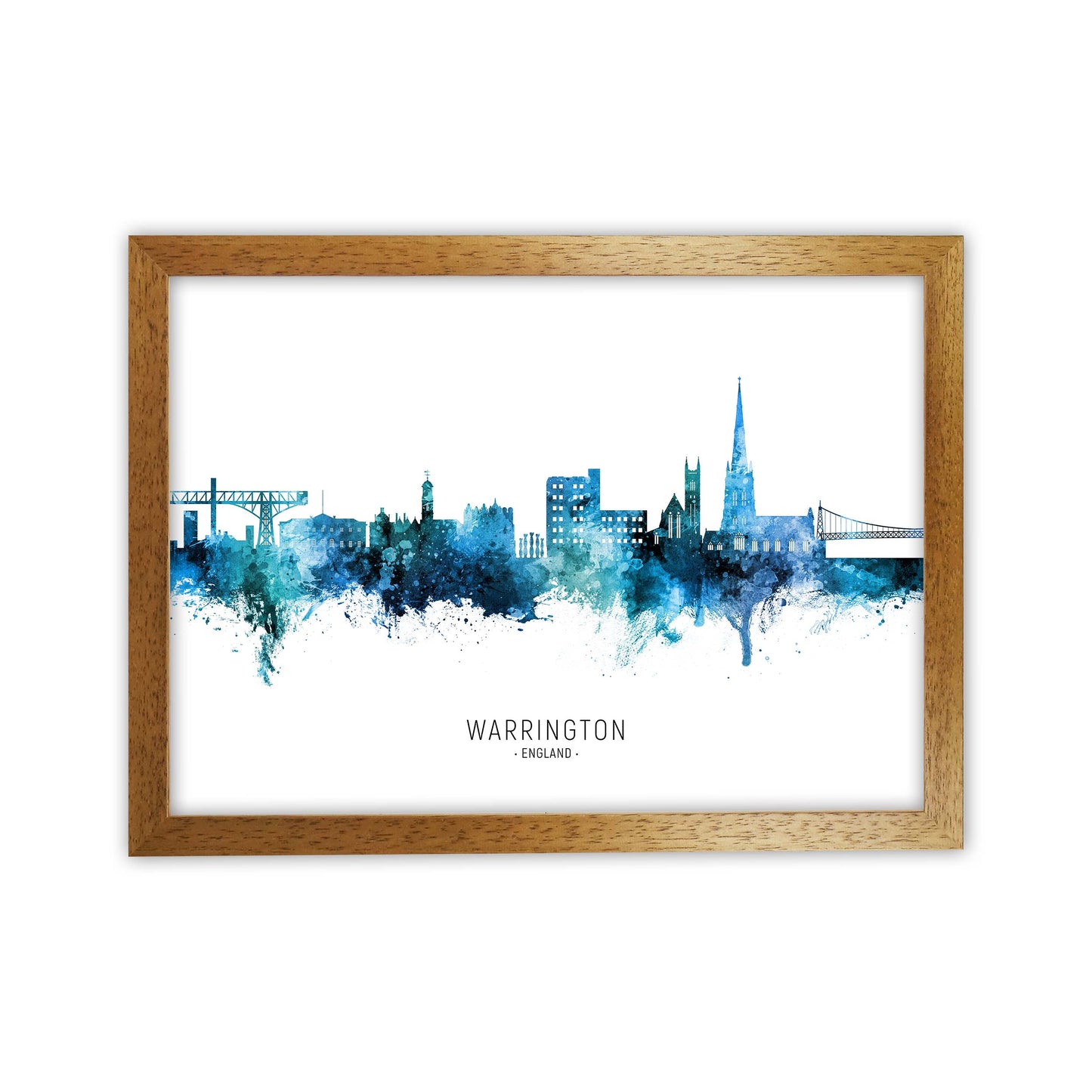 Warrington England Skyline Blue City Name  by Michael Tompsett Oak Grain