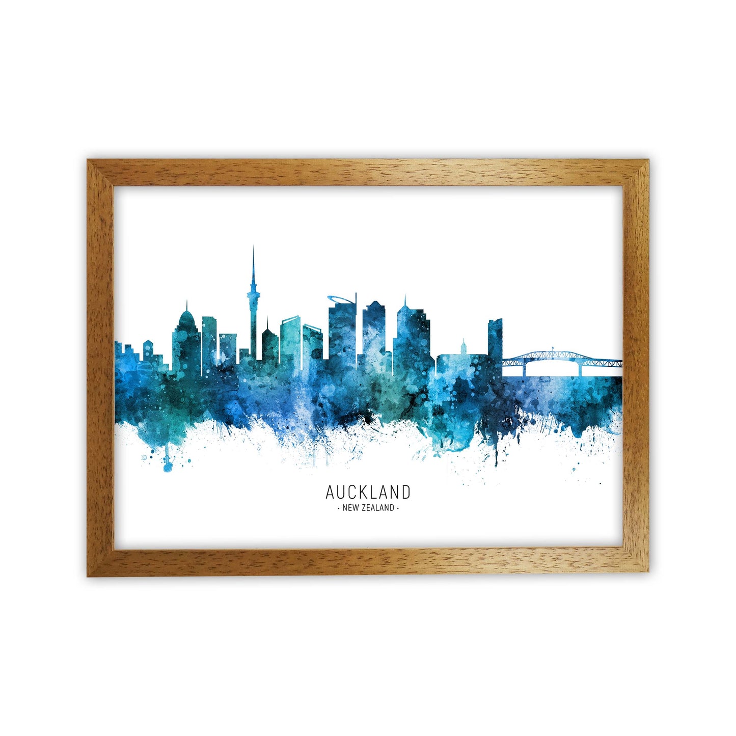 Auckland New Zealand Skyline Blue City Name  by Michael Tompsett Oak Grain