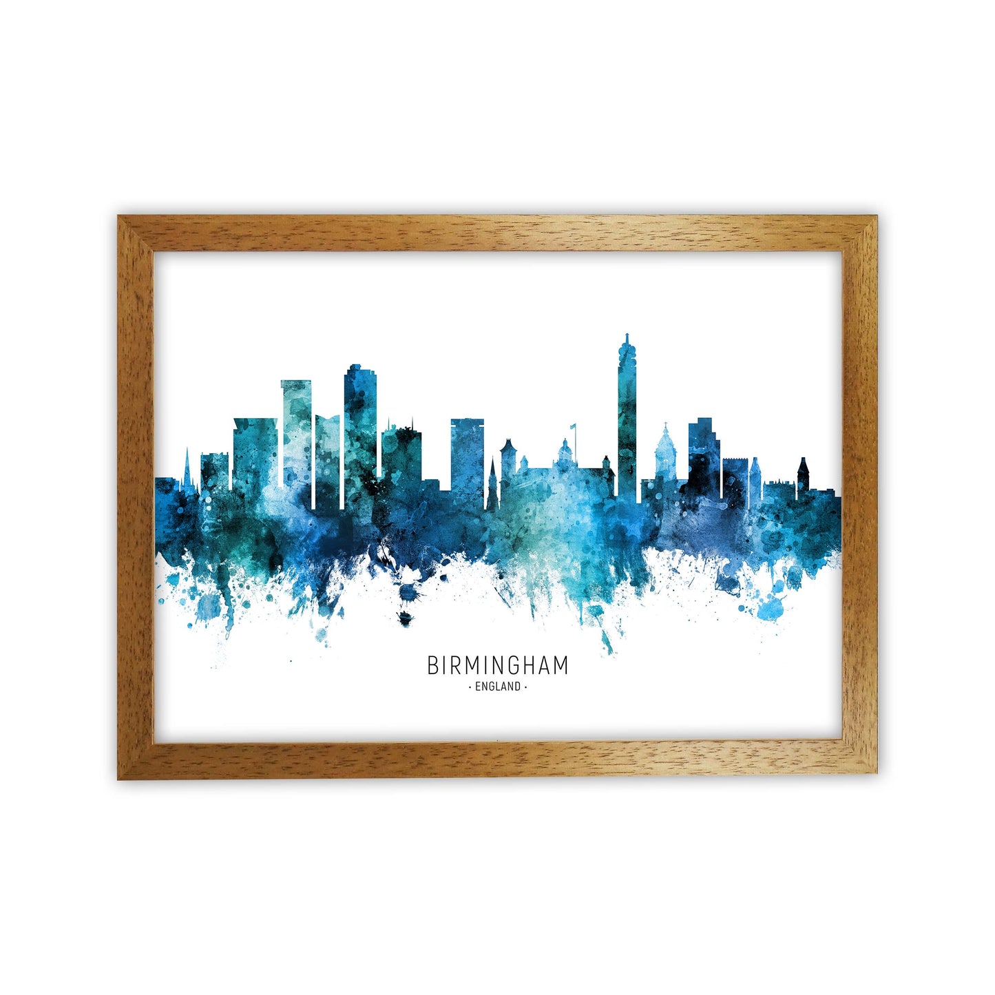 Birmingham England Skyline Blue City Name by Michael Tompsett Oak Grain