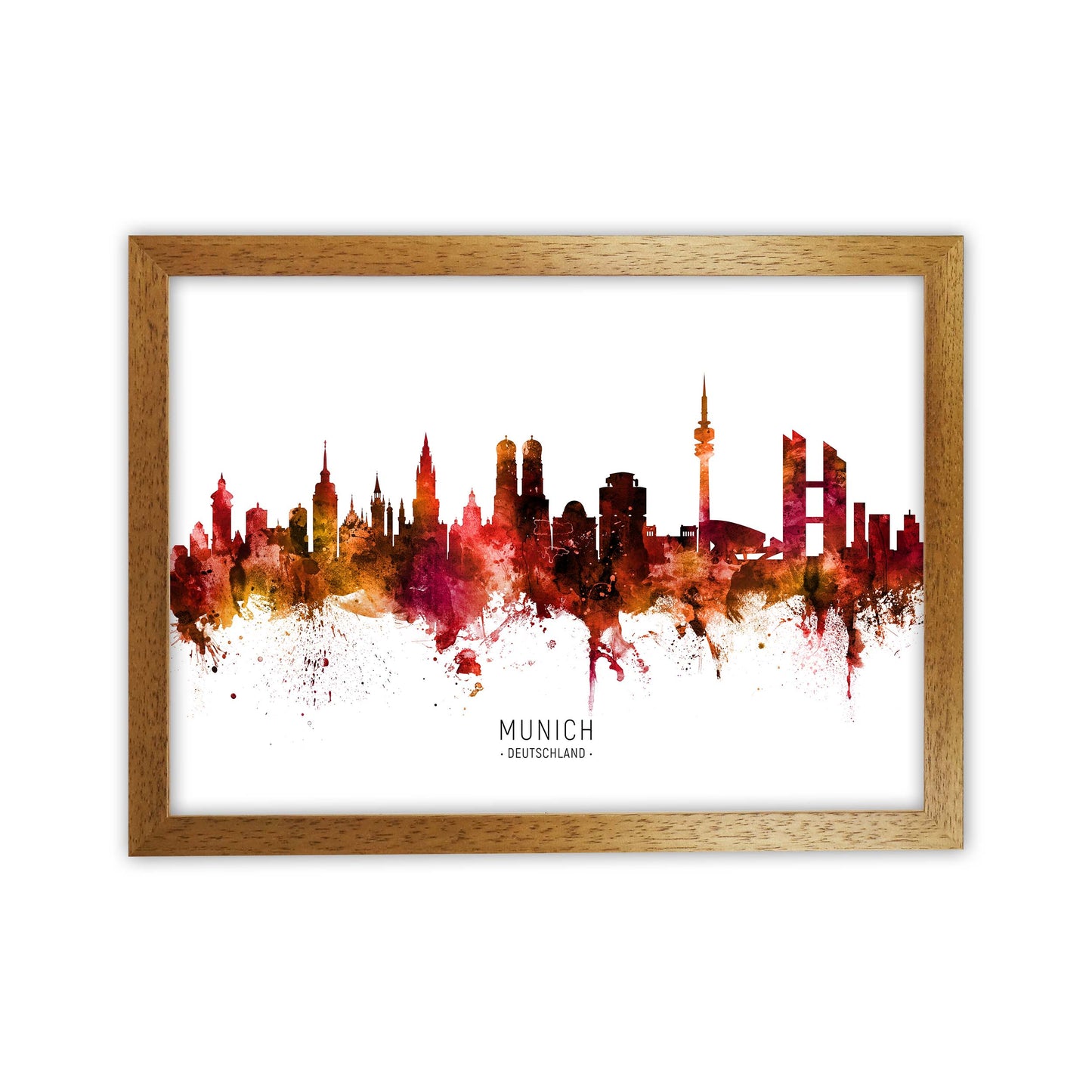 Munich Deutschland Skyline Red City Name by Michael Tompsett Oak Grain