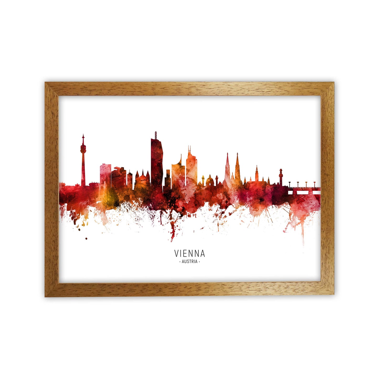 Vienna Austria Skyline Red City Name by Michael Tompsett Oak Grain
