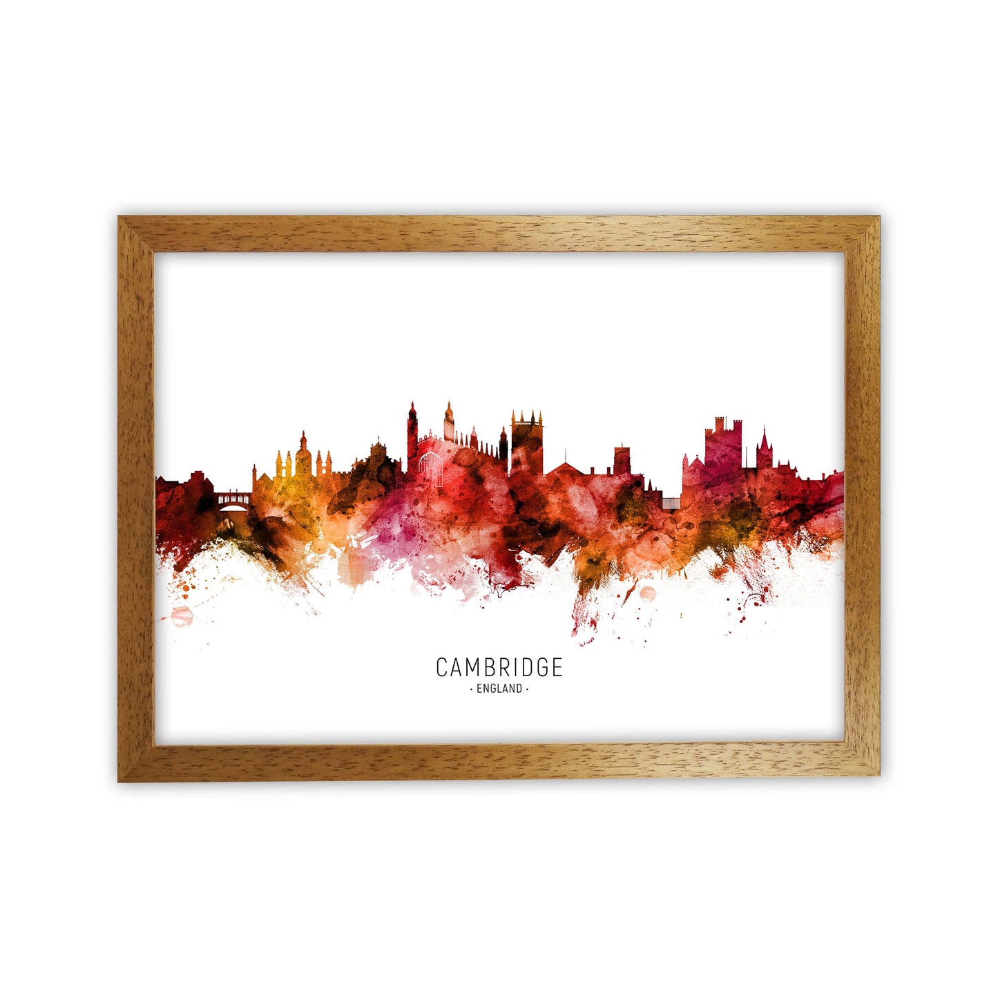 Cambridge England Skyline Red City Name by Michael Tompsett Oak Grain
