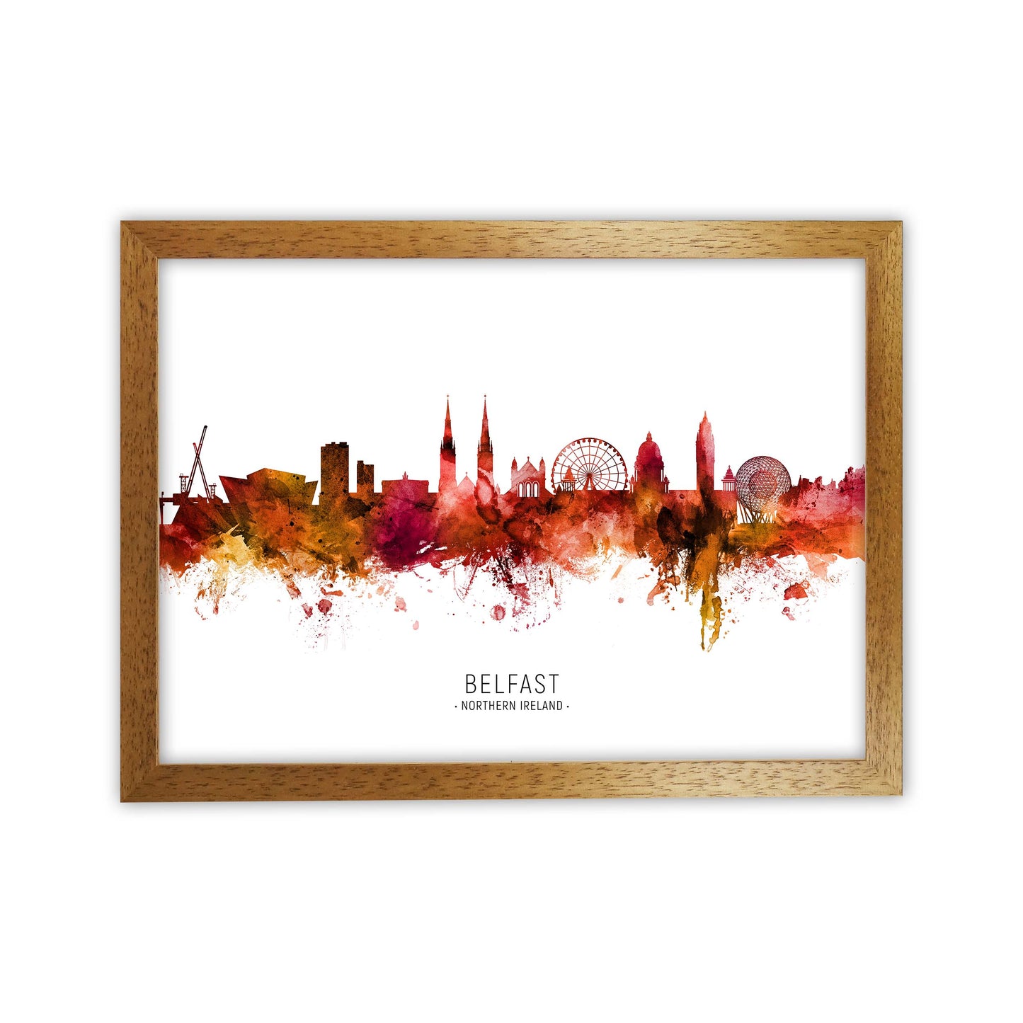 Belfast Northern Ireland Skyline Red City Name by Michael Tompsett Oak Grain