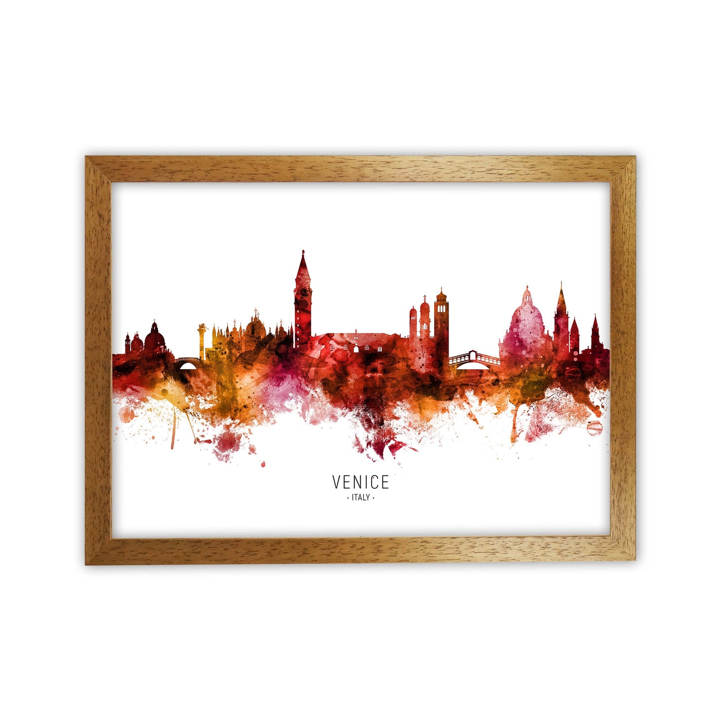 Venice Italy Skyline Red City Name Print by Michael Tompsett Oak Grain