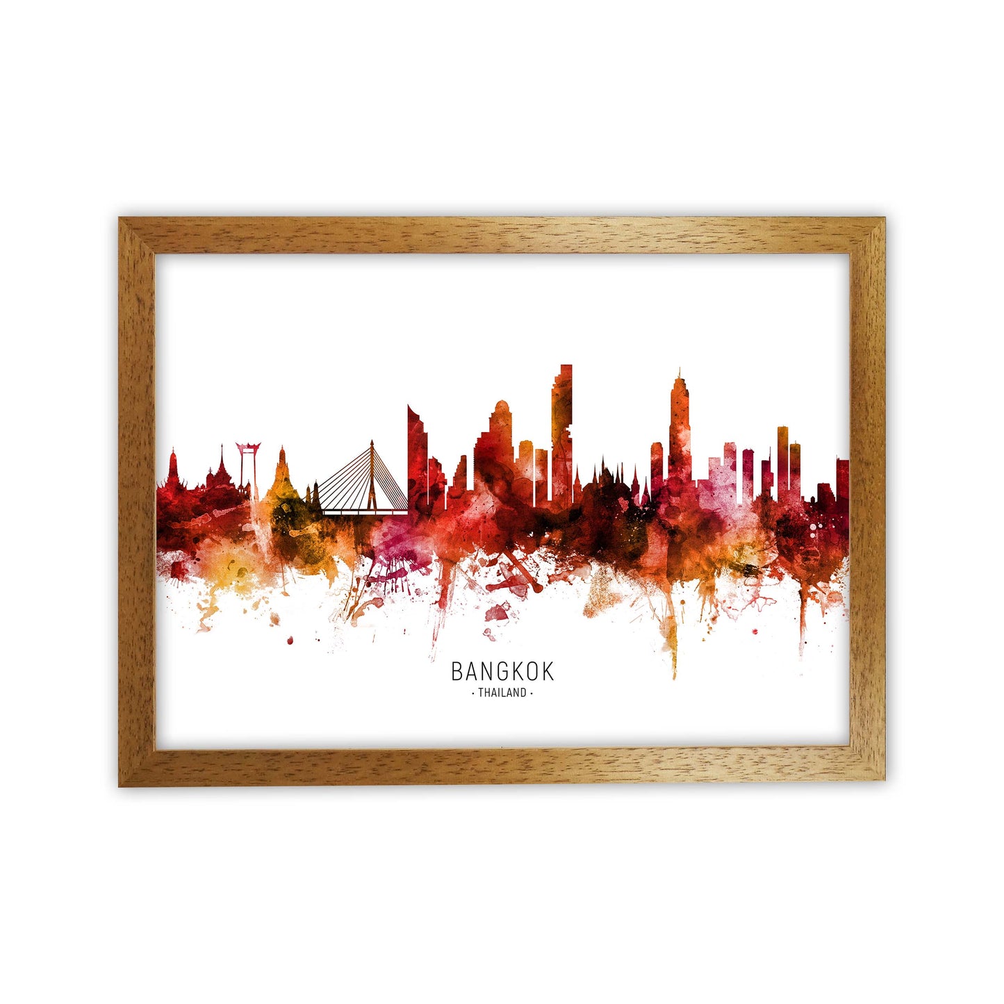 Bangkok Thailand Skyline Red City Name by Michael Tompsett Oak Grain