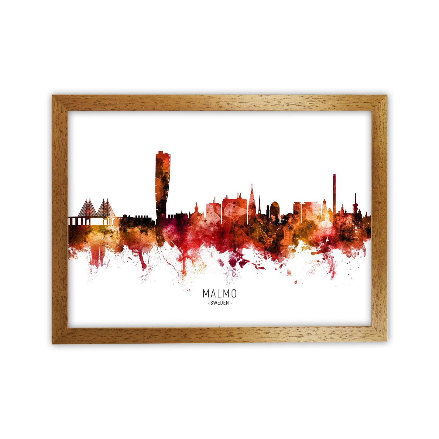 Malmo Sweden Skyline Red City Name Print by Michael Tompsett Oak Grain