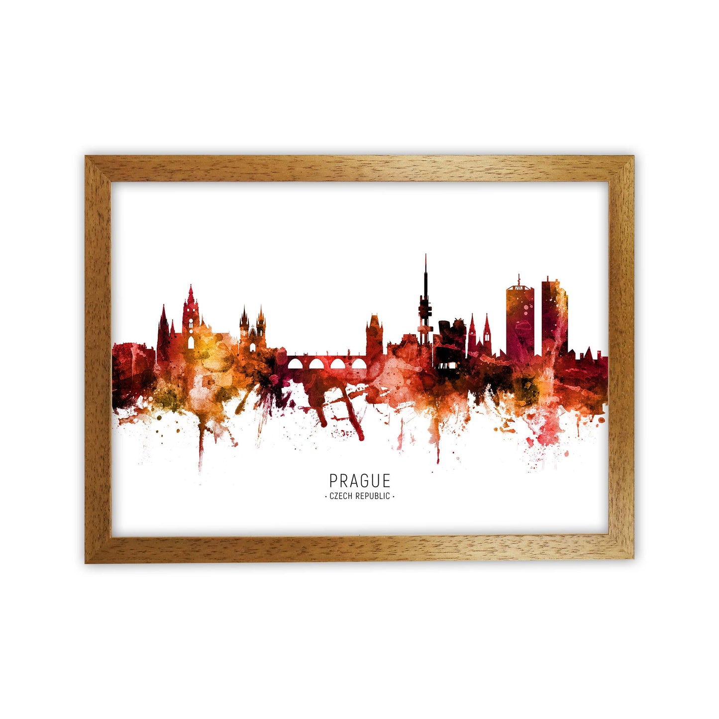 Prague Czech Republic Skyline Red City Name by Michael Tompsett Oak Grain