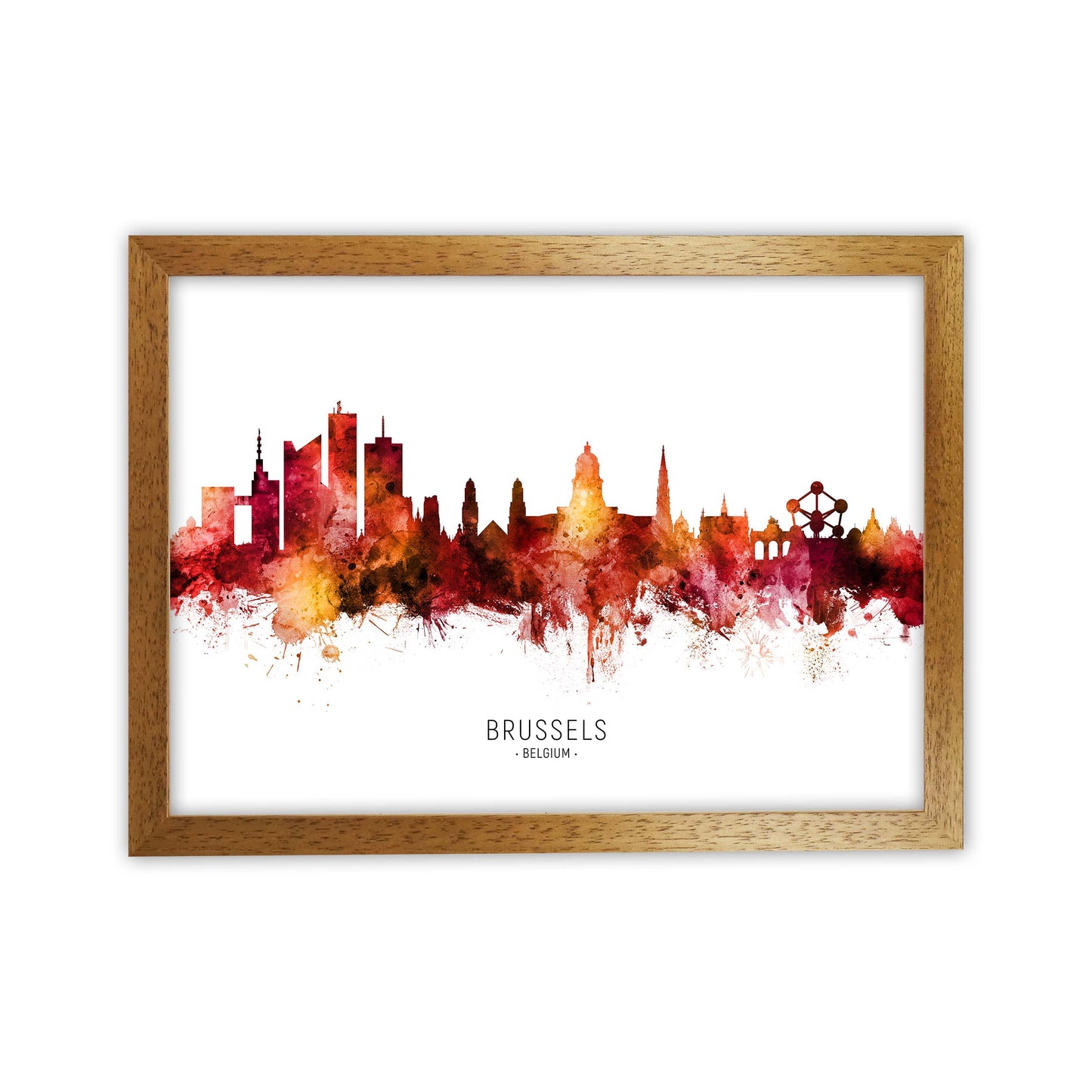 Brussels Belgium Skyline Red City Name  by Michael Tompsett Oak Grain