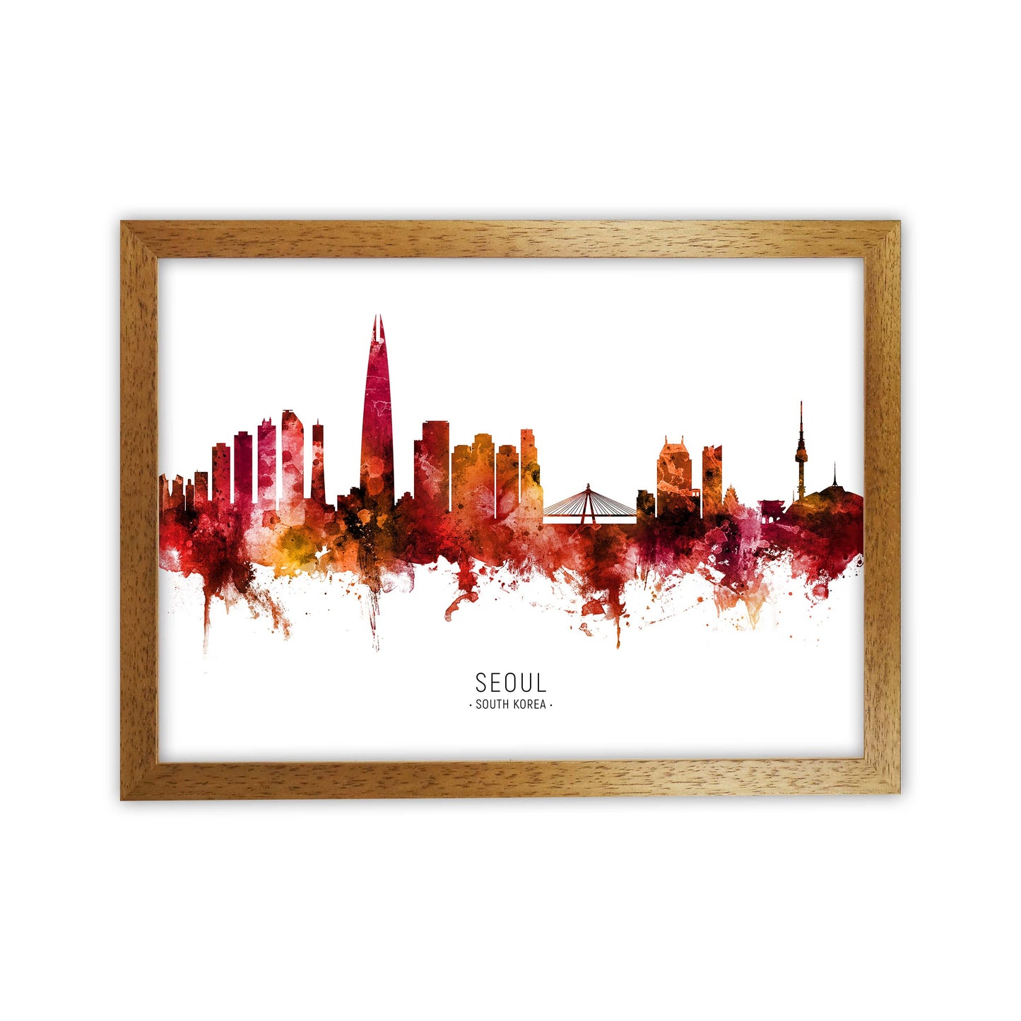 Seoul South Korea Skyline Red City Name by Michael Tompsett Oak Grain