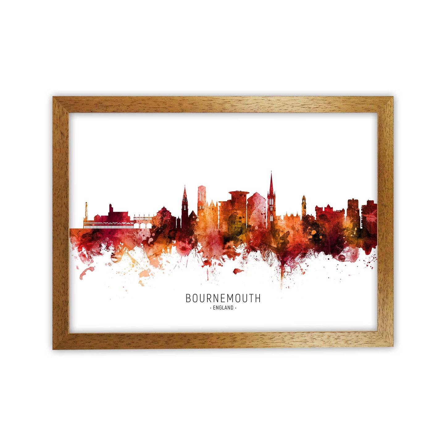 Bournemouth England Skyline Red City Name by Michael Tompsett Oak Grain