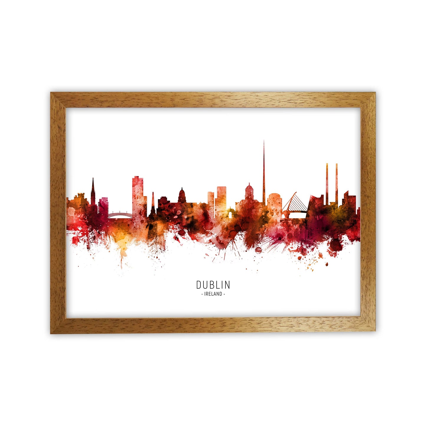 Dublin Ireland Skyline Red City Name by Michael Tompsett Oak Grain