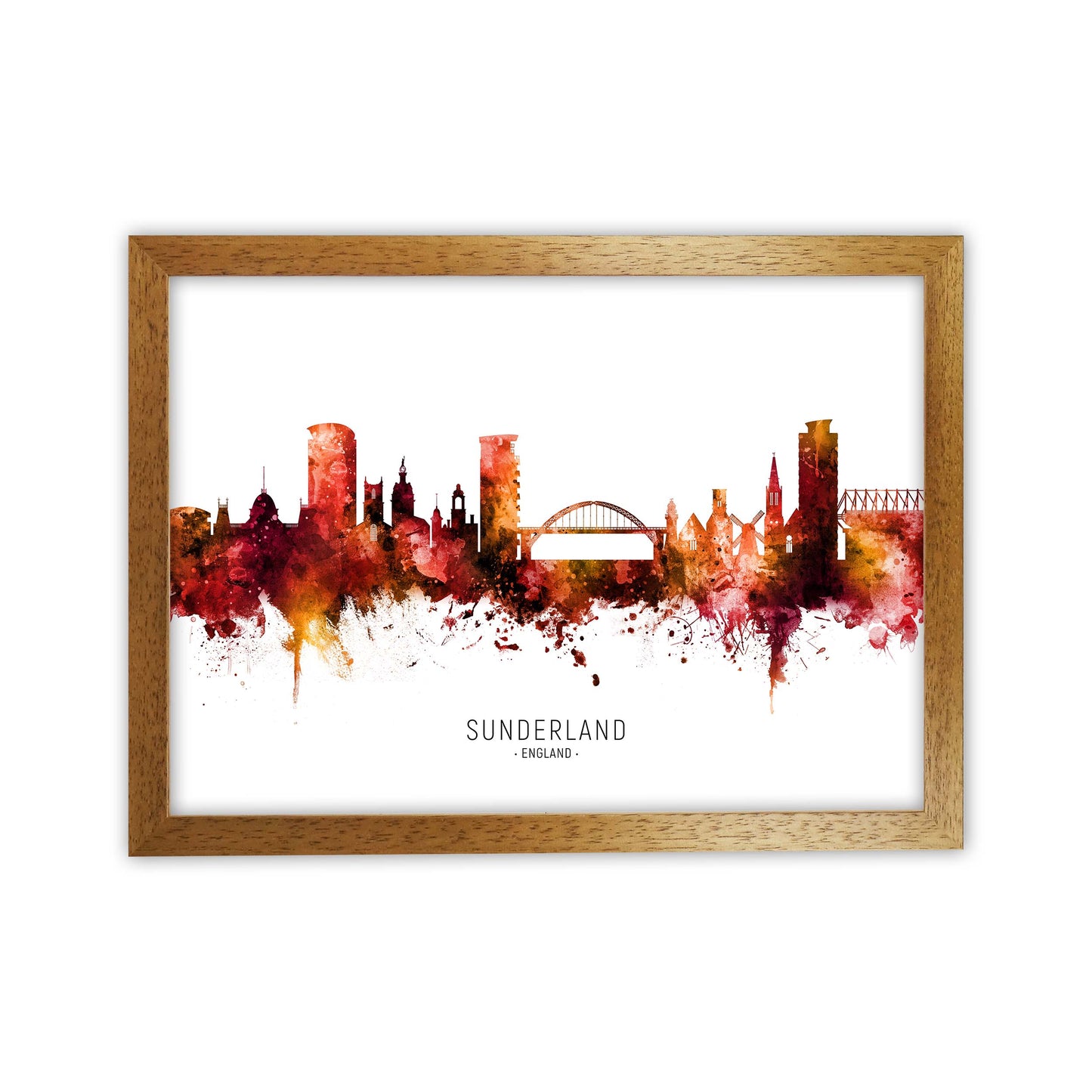 Sunderland England Skyline Red City Name by Michael Tompsett Oak Grain