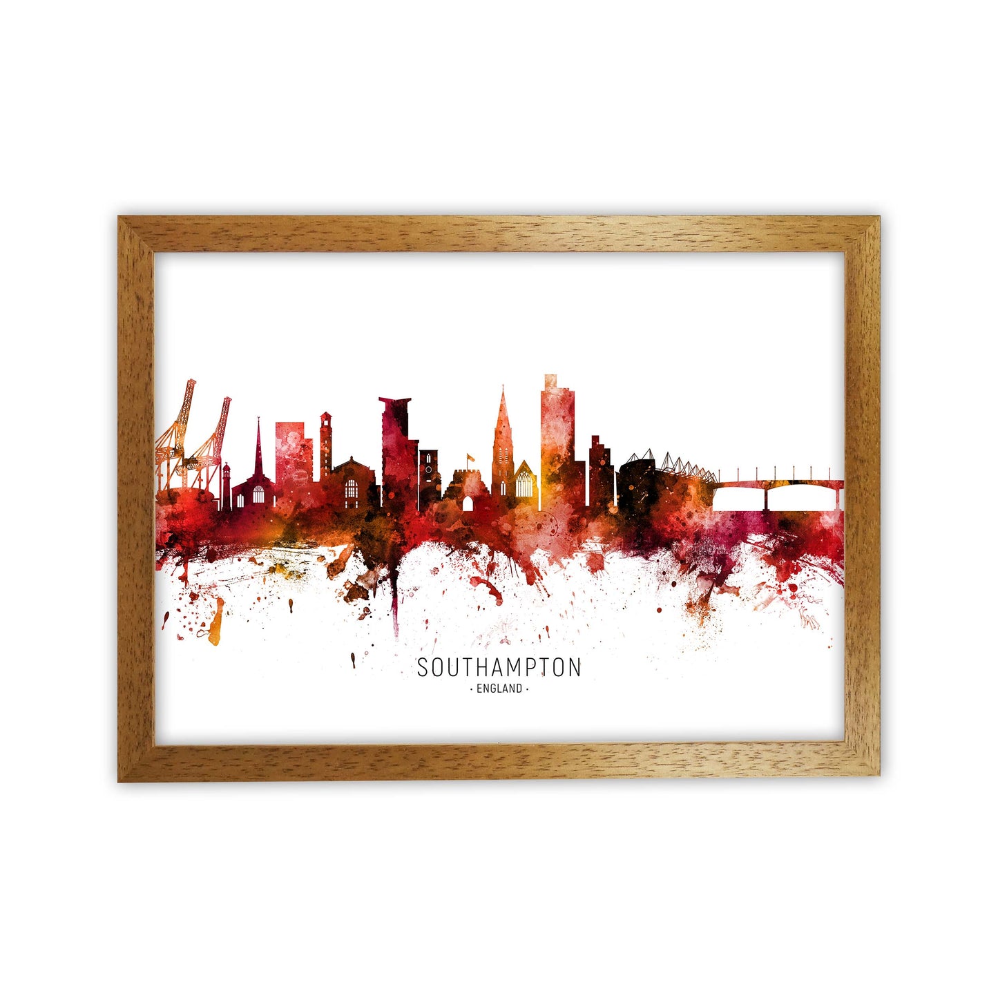 Southampton England Skyline Red City Name by Michael Tompsett Oak Grain