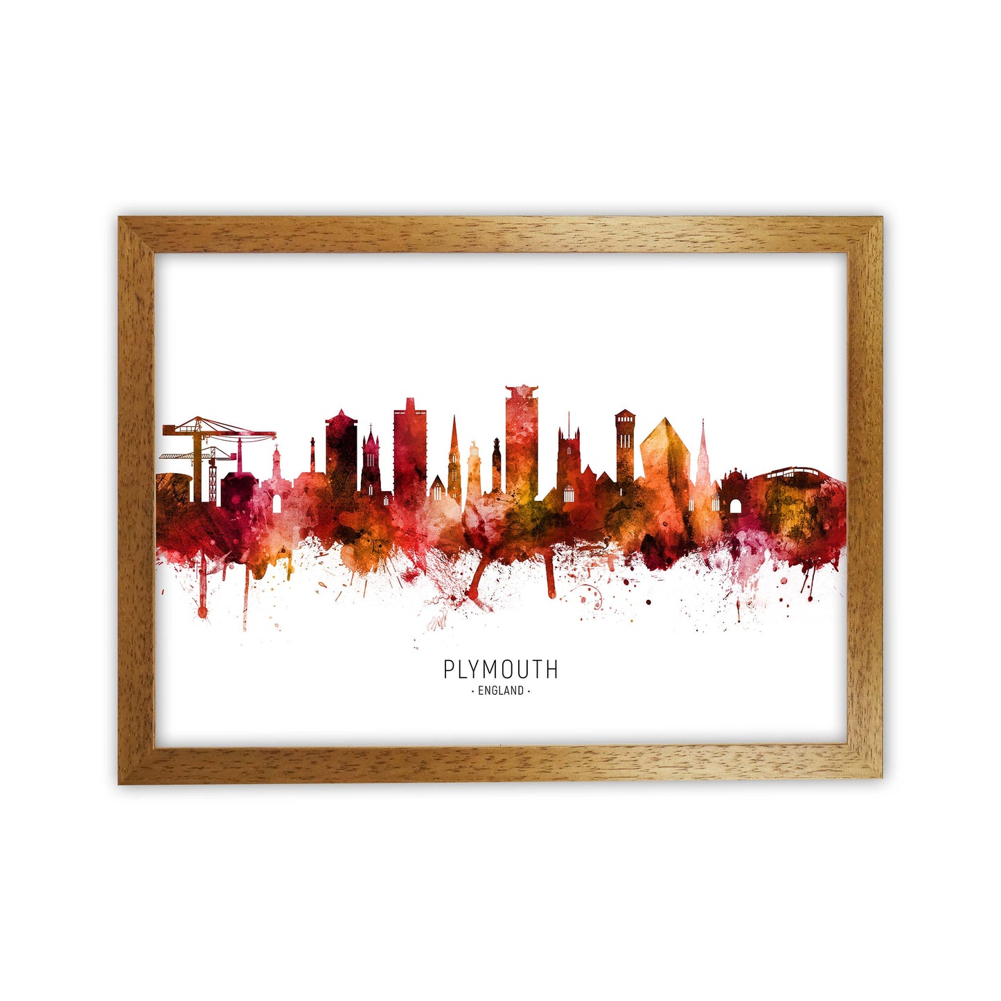 Plymouth England Skyline Red City Name  by Michael Tompsett Oak Grain