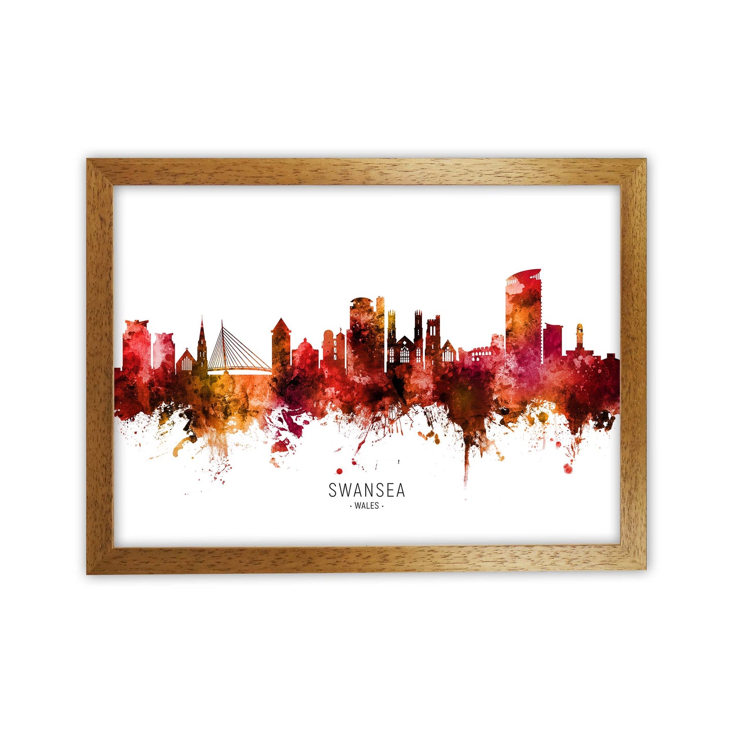 Swansea Wales Skyline Red City Name Print by Michael Tompsett Oak Grain
