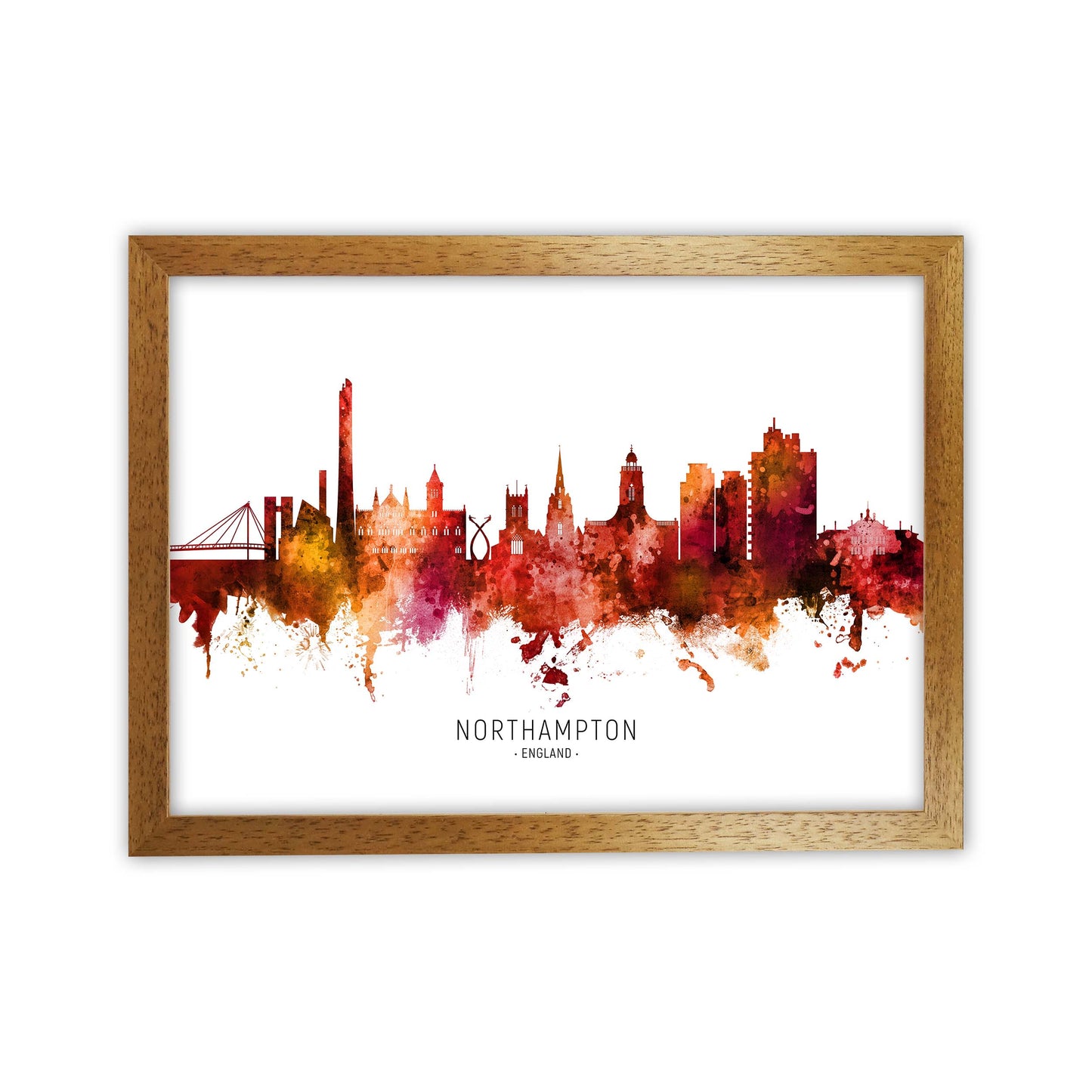 Northampton England Skyline Red City Name by Michael Tompsett Oak Grain