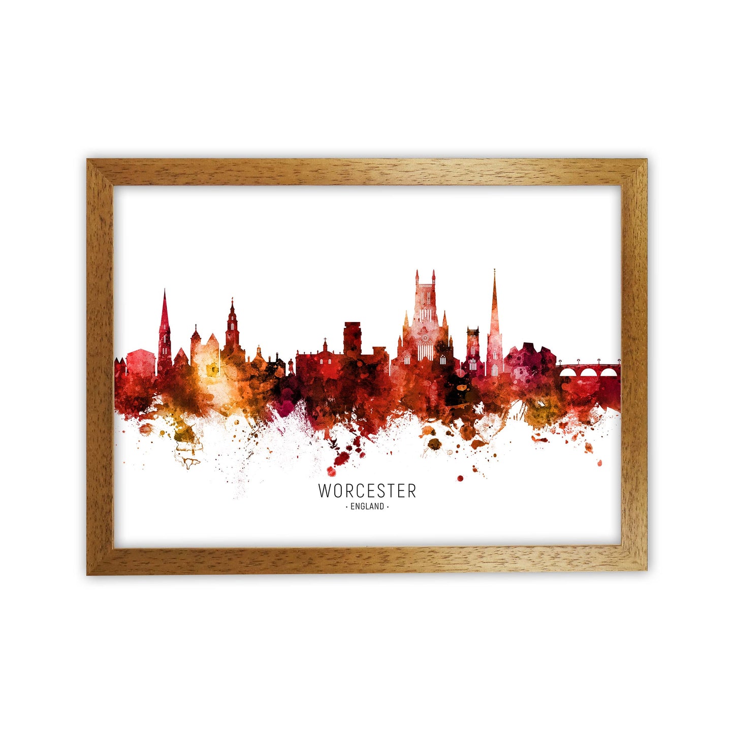 Worcester England Skyline Red City Name by Michael Tompsett Oak Grain