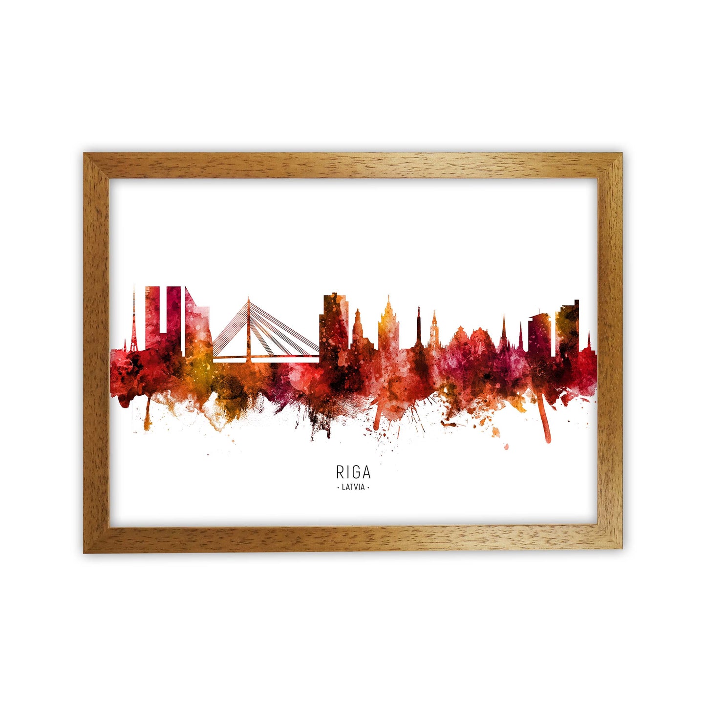 Riga Latvia Skyline Red City Name Print by Michael Tompsett Oak Grain