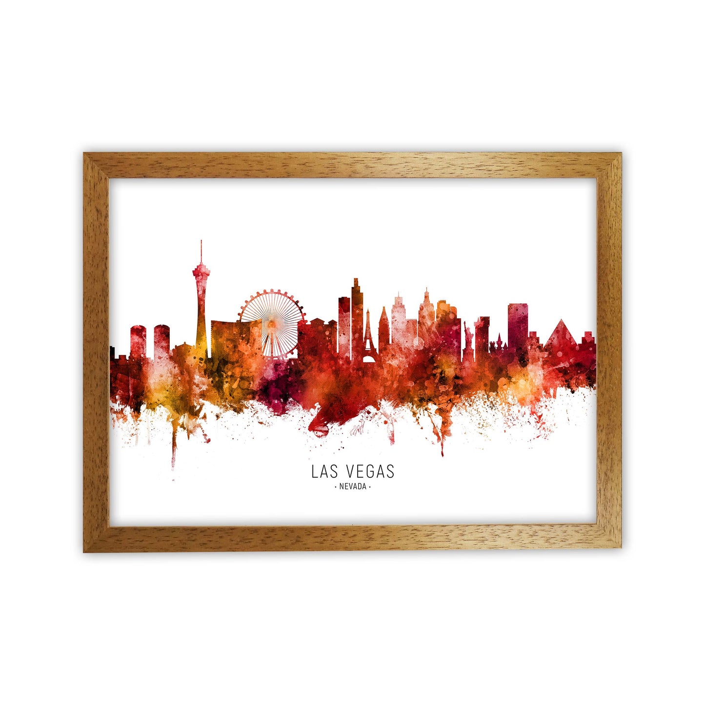 Las Vegas Nevada Skyline Red City Name  by Michael Tompsett Oak Grain