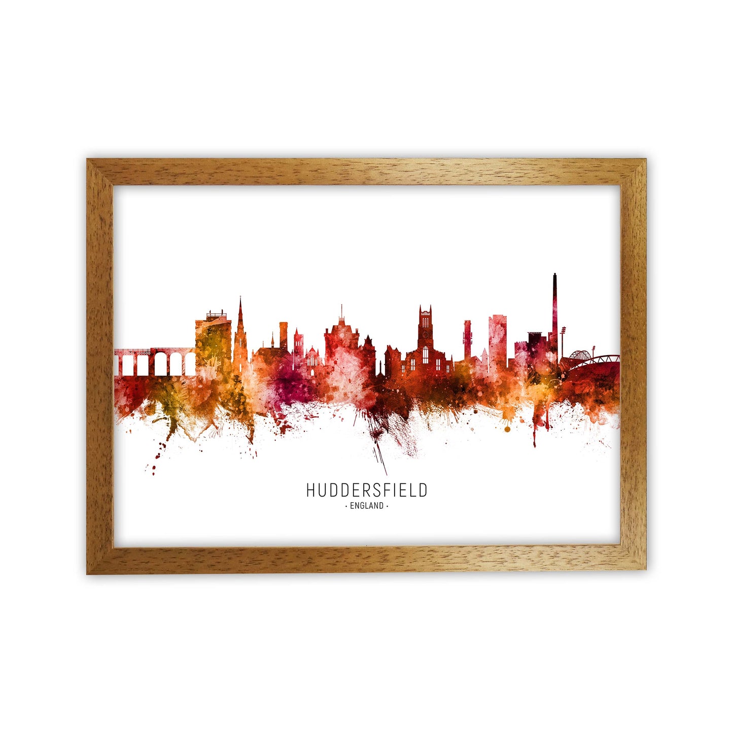 Huddersfield England Skyline Red City Name by Michael Tompsett Oak Grain