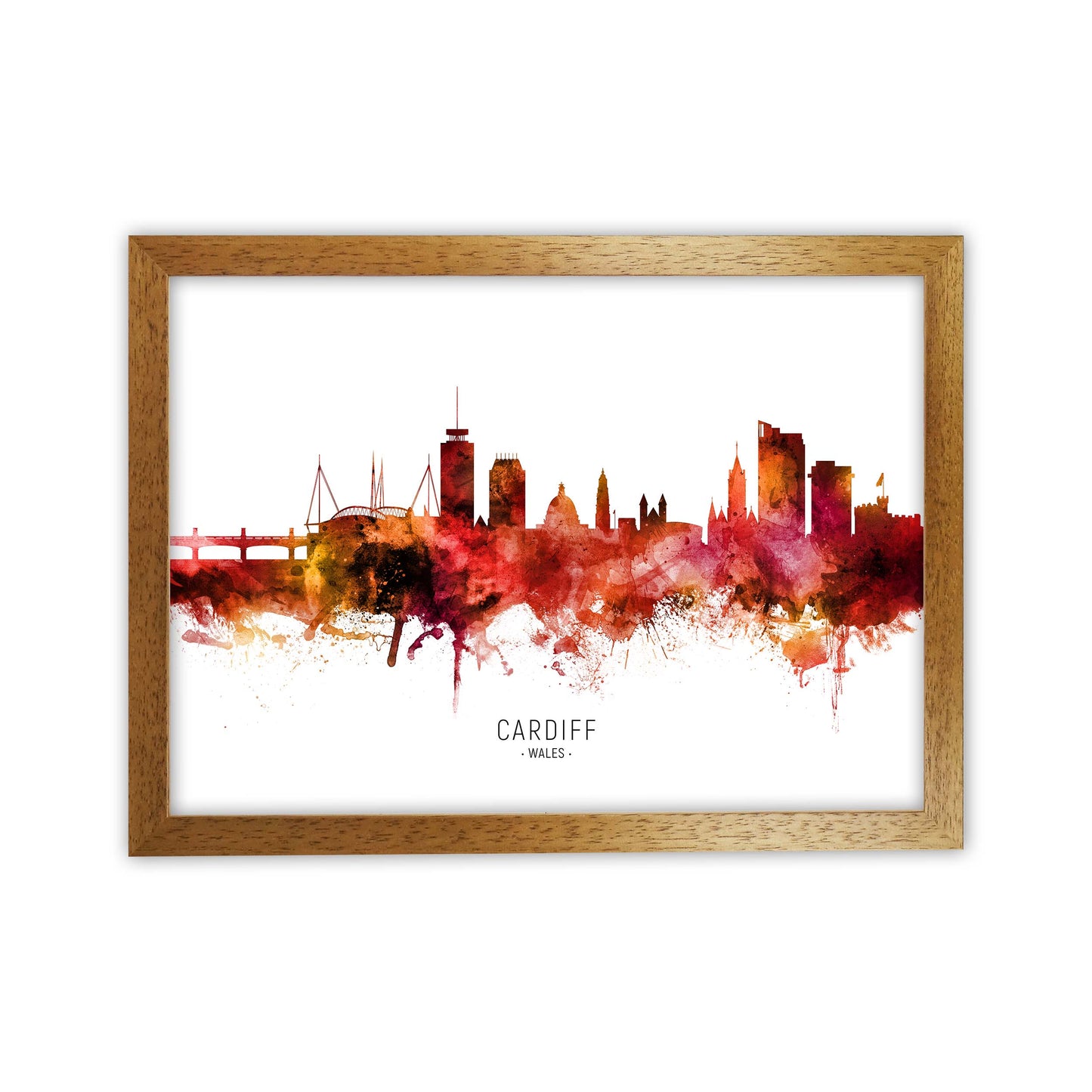 Cardiff Wales Skyline Red City Name Print by Michael Tompsett Oak Grain