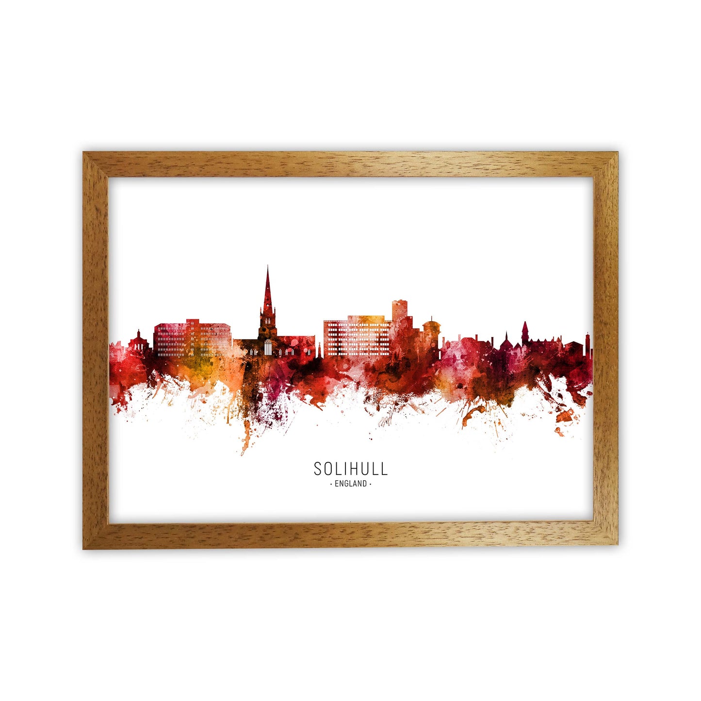 Solihull England Skyline Red City Name by Michael Tompsett Oak Grain