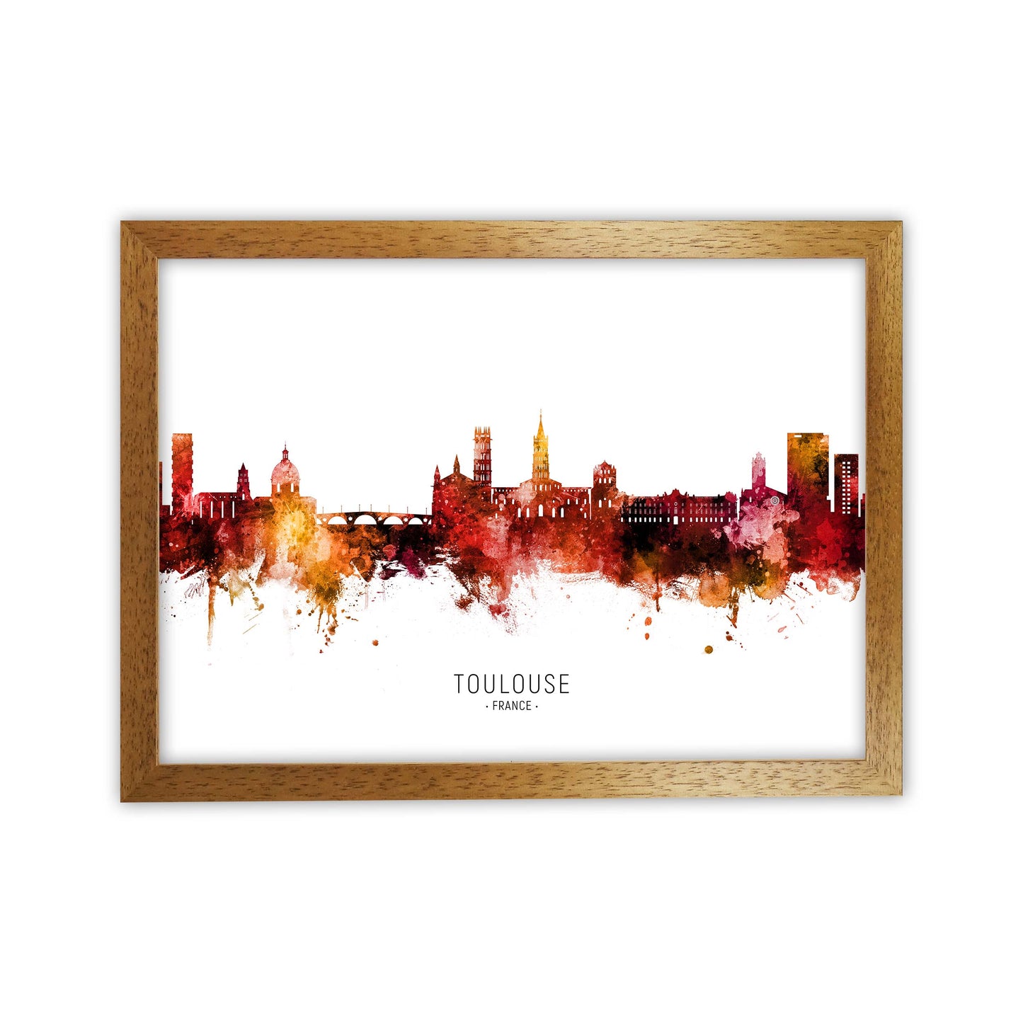 Toulouse France Skyline Red City Name by Michael Tompsett Oak Grain