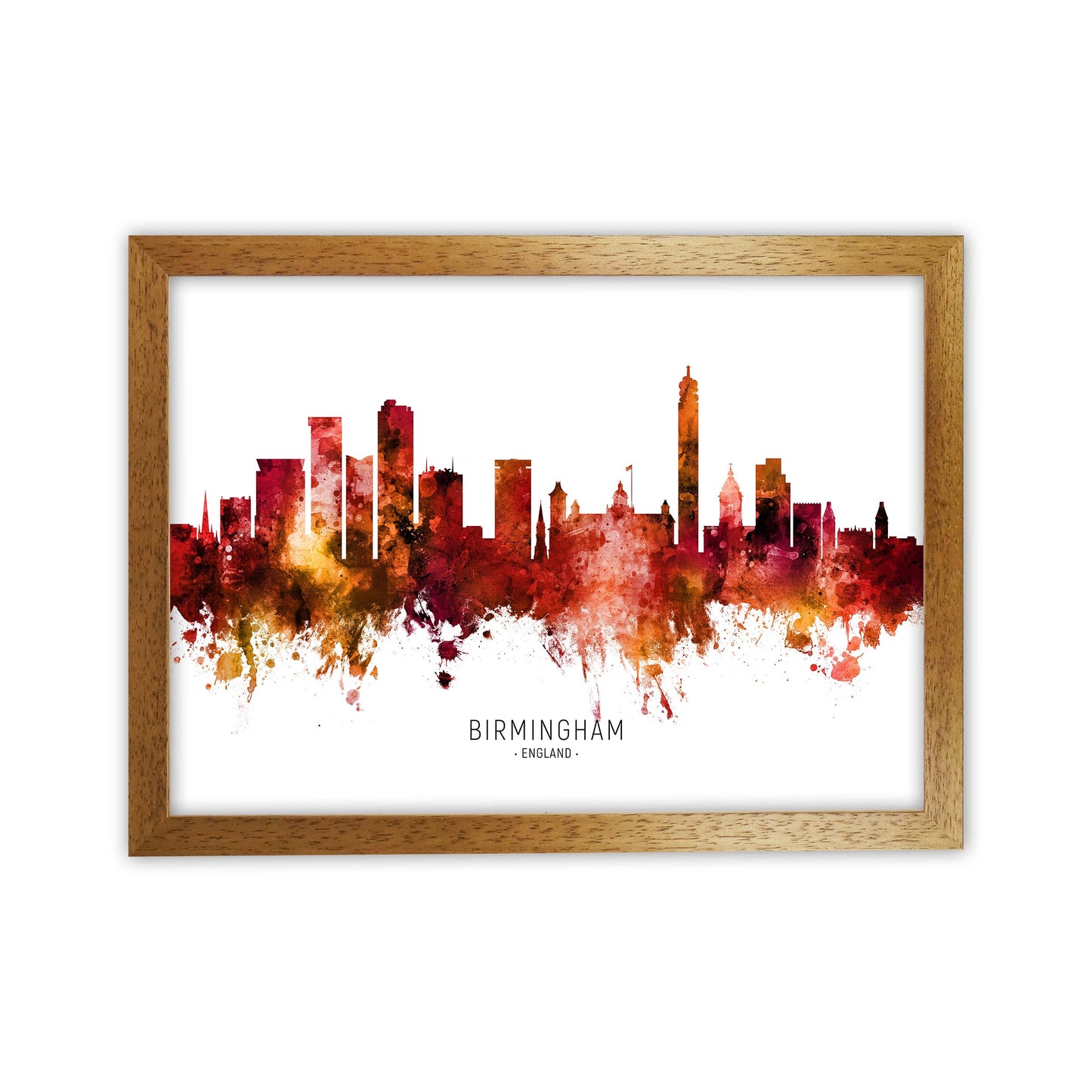 Birmingham England Skyline Red City Name  by Michael Tompsett Oak Grain
