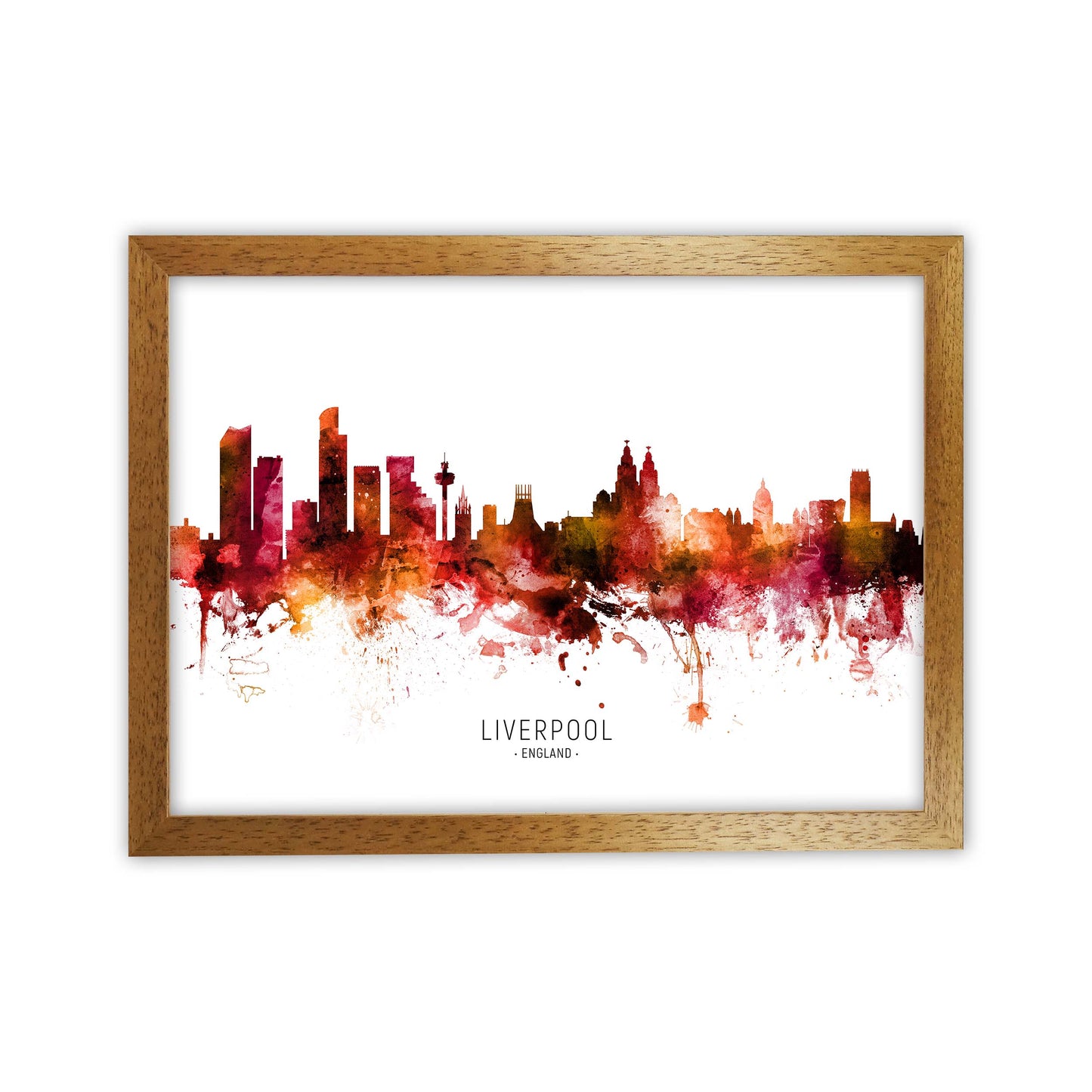 Liverpool England Skyline Red City Name  by Michael Tompsett Oak Grain