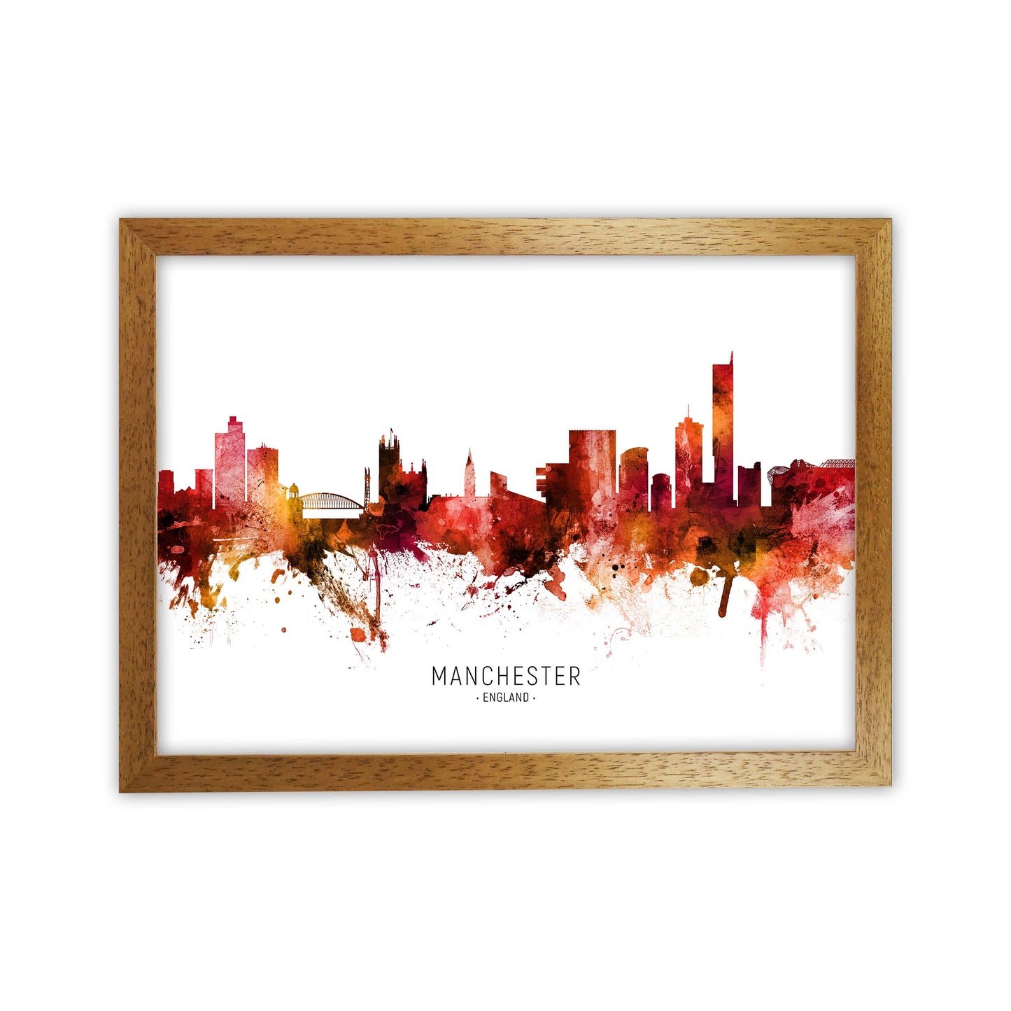 Manchester England Skyline Red City Name by Michael Tompsett Oak Grain