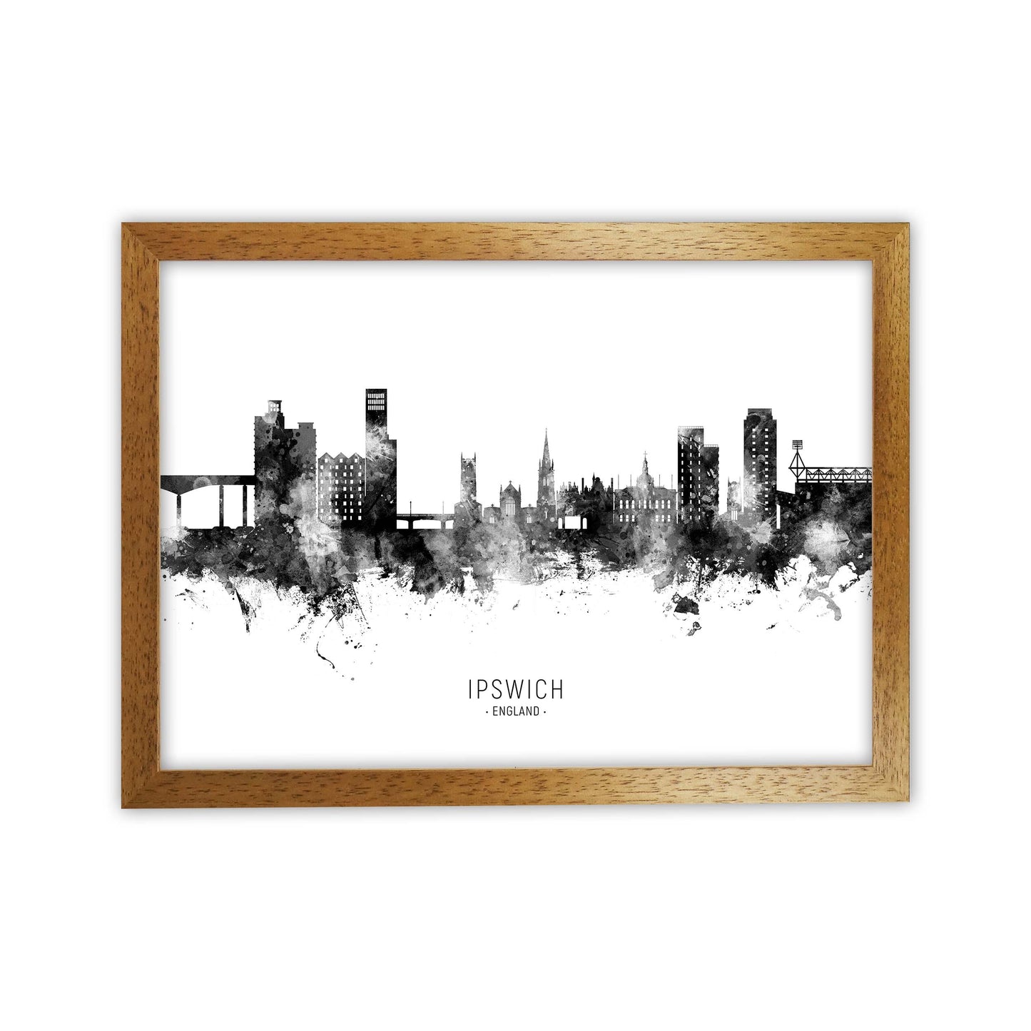 Ipswich England Skyline Black White City Name by Michael Tompsett Oak Grain