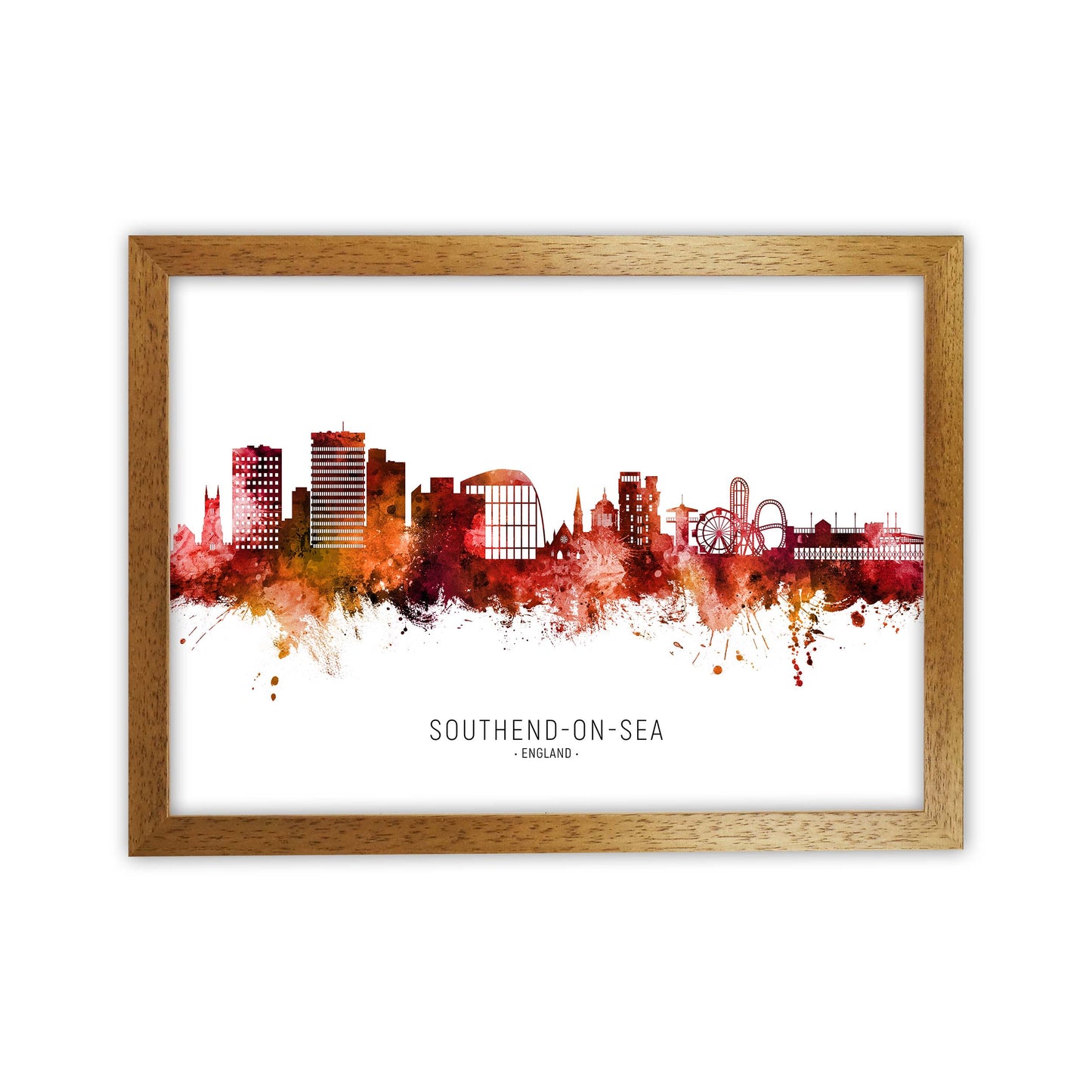 Southend-On-Sea England Skyline Red City Name by Michael Tompsett Oak Grain