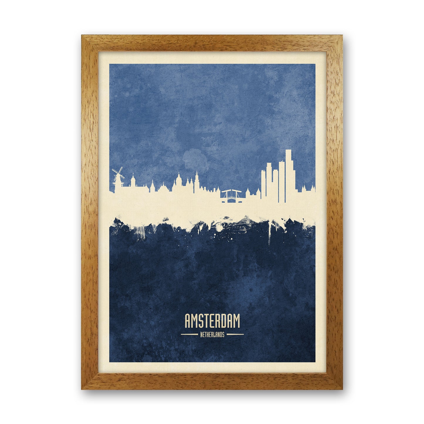 Amsterdam Netherlands Skyline Portrait Navy Art Print by Michael Tompsett Oak Grain